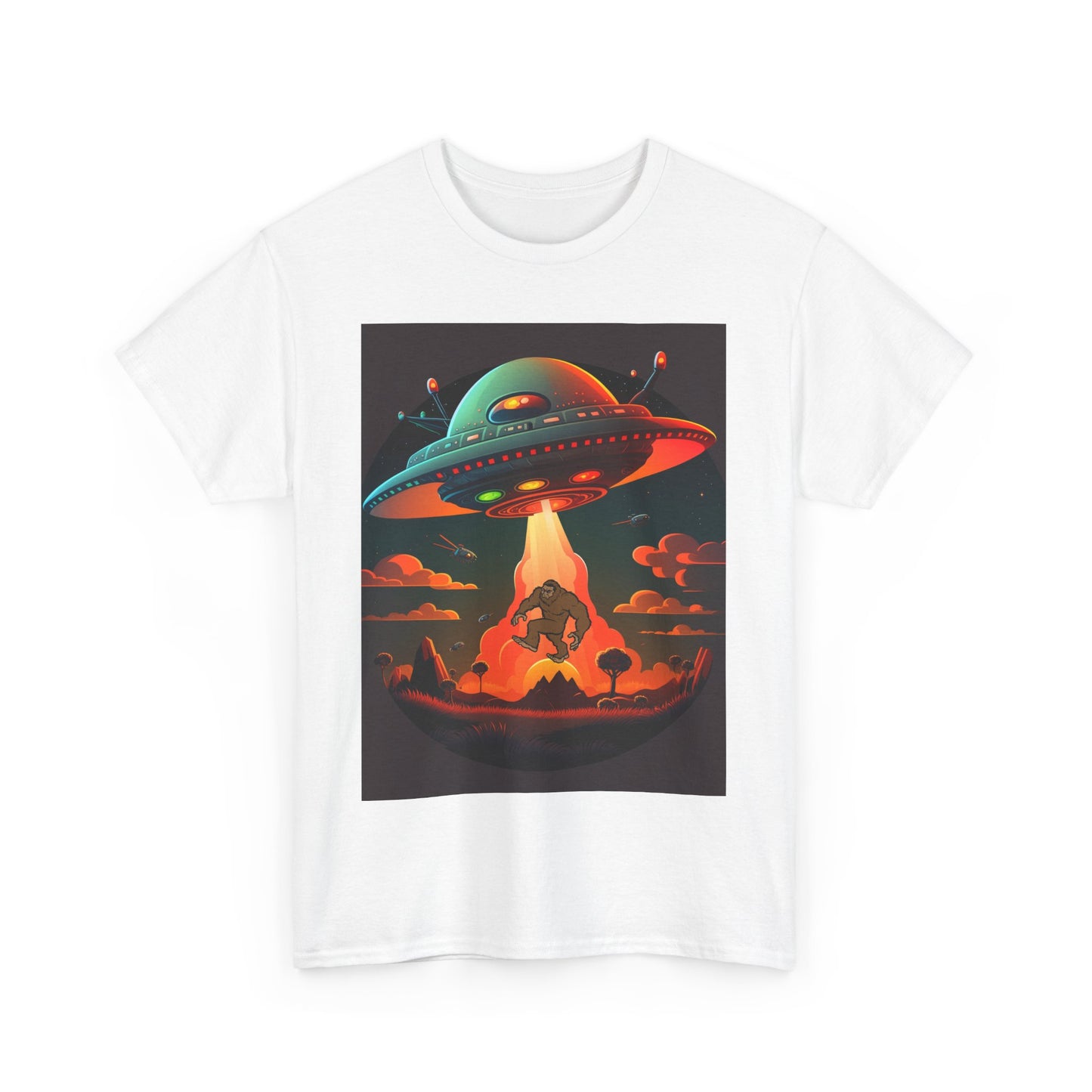 UFO, Bigfoot, Unisex Heavy Cotton Tee, graphic design, t-shirt, t-shirts, tshirts, png