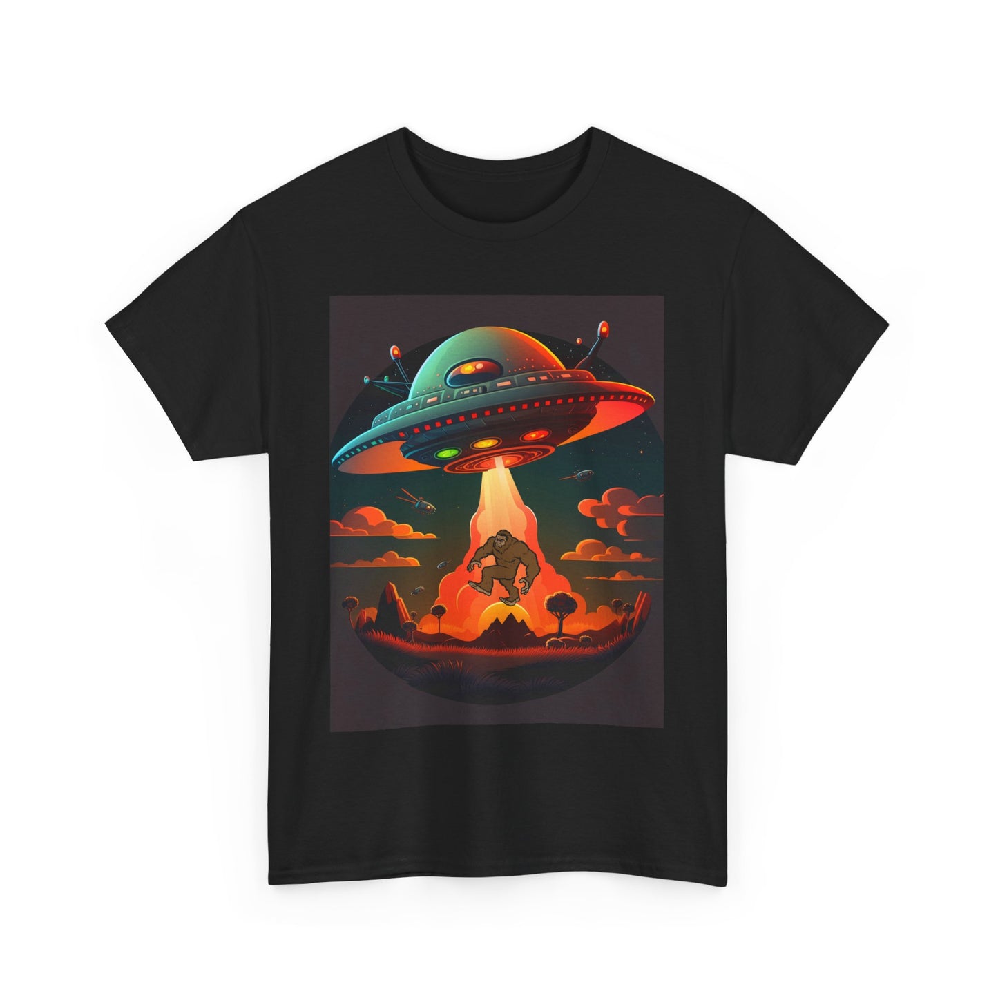 UFO, Bigfoot, Unisex Heavy Cotton Tee, graphic design, t-shirt, t-shirts, tshirts, png