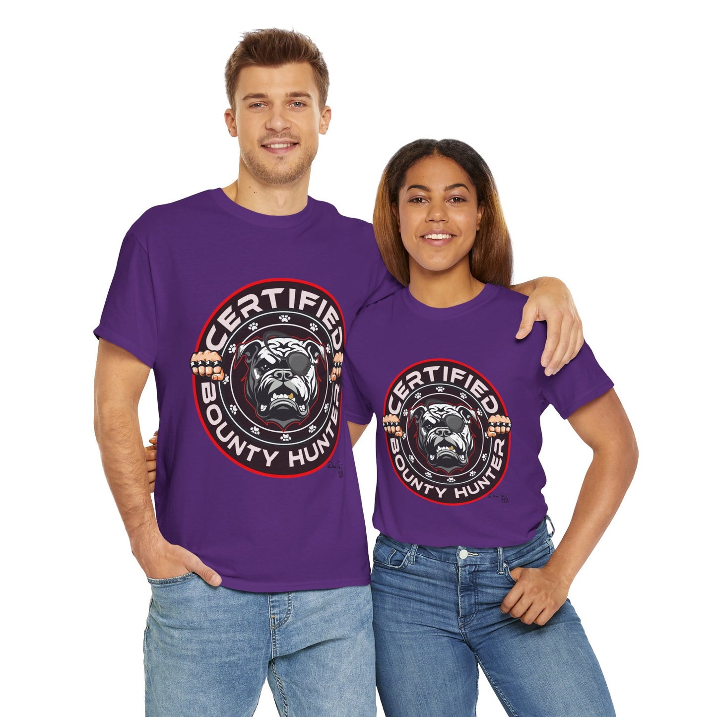 Certified Bounty Hunter, Unisex Heavy Cotton Tee, comedy, bulldog, print design, png