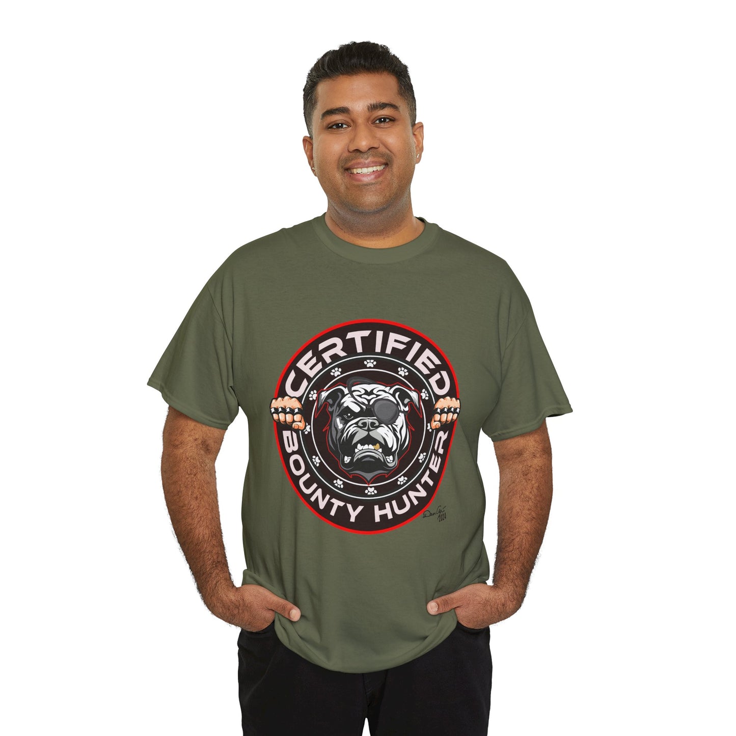 Certified Bounty Hunter, Unisex Heavy Cotton Tee, comedy, bulldog, print design, png