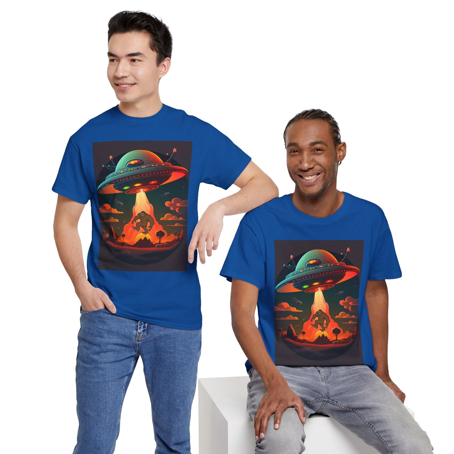 UFO, Bigfoot, Unisex Heavy Cotton Tee, graphic design, t-shirt, t-shirts, tshirts, png