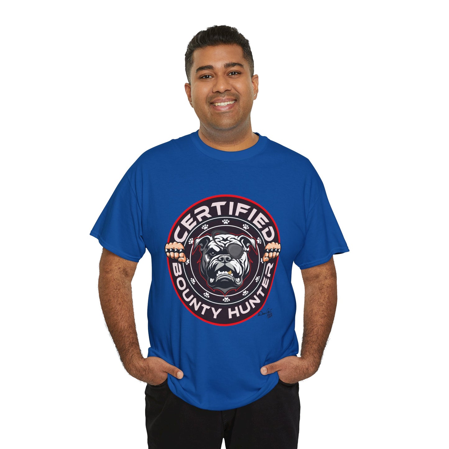 Certified Bounty Hunter, Unisex Heavy Cotton Tee, comedy, bulldog, print design, png