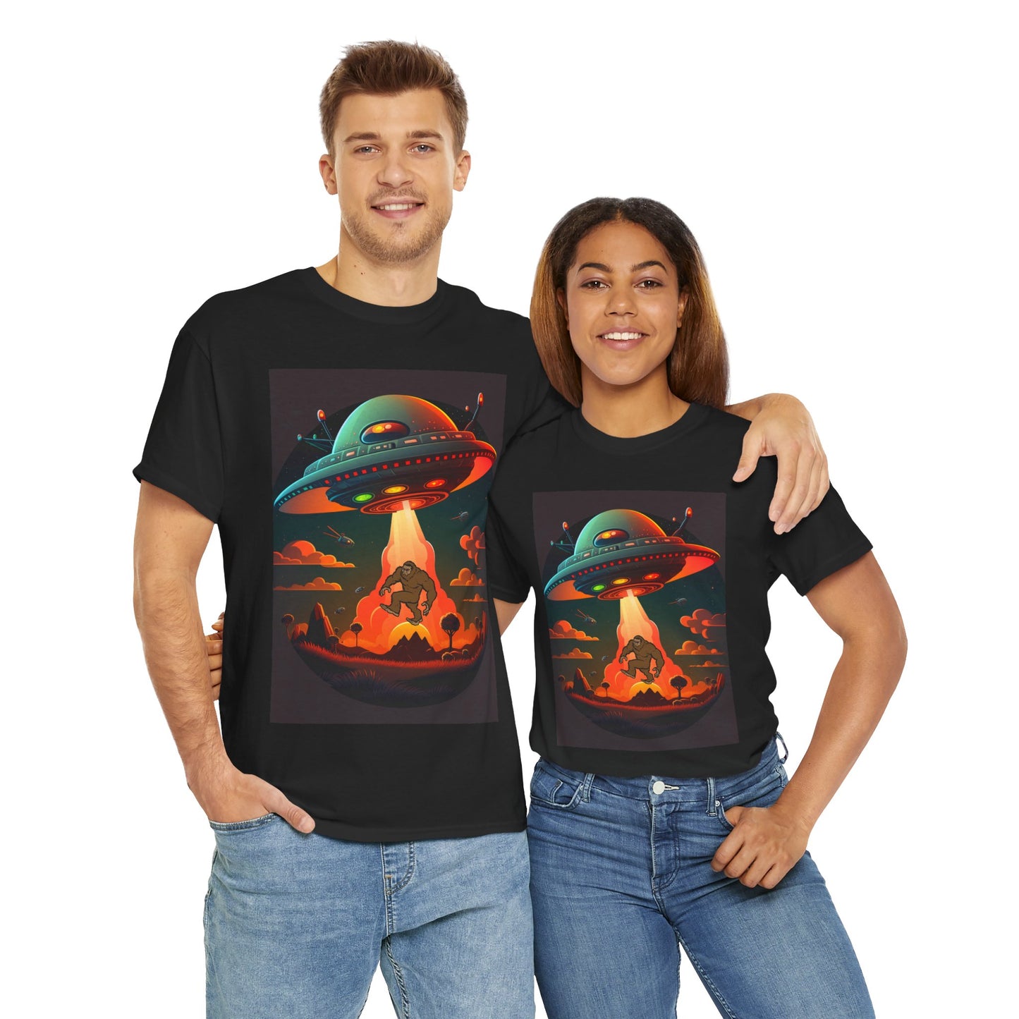 UFO, Bigfoot, Unisex Heavy Cotton Tee, graphic design, t-shirt, t-shirts, tshirts, png