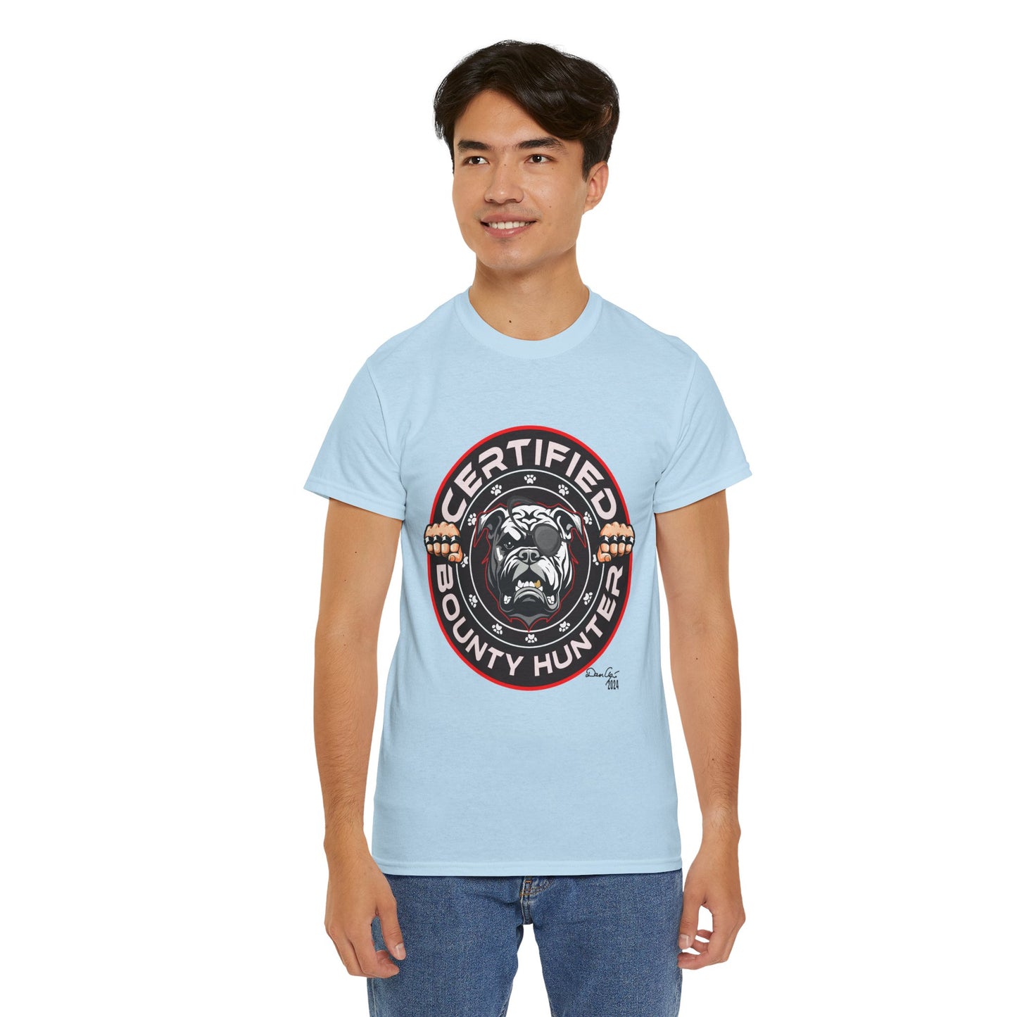 Certified Bounty Hunter, Unisex Heavy Cotton Tee, comedy, bulldog, print design, png