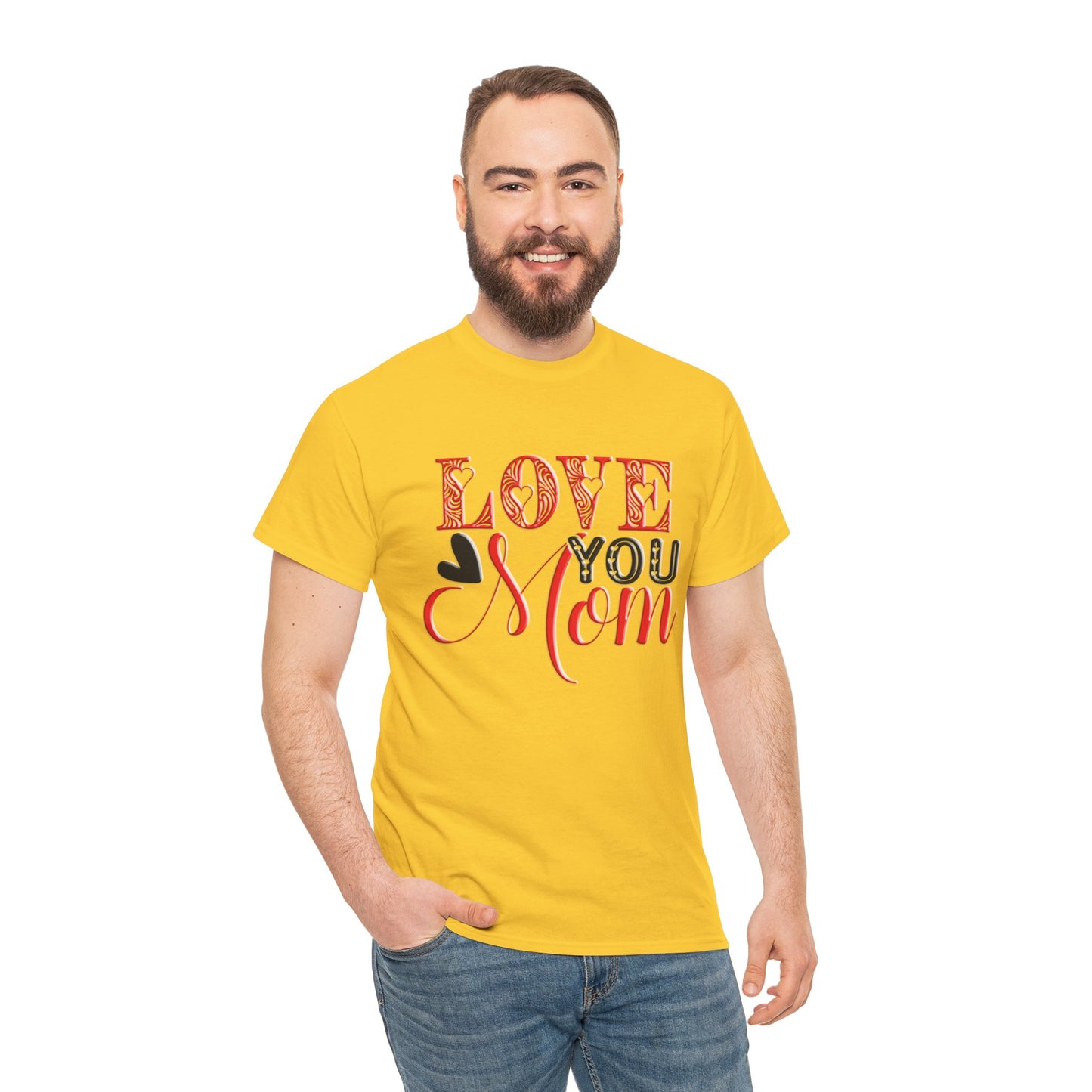 Love You Mom, Unisex Heavy Cotton Tee, Mother's Day, holiday, mother, graphic design, png