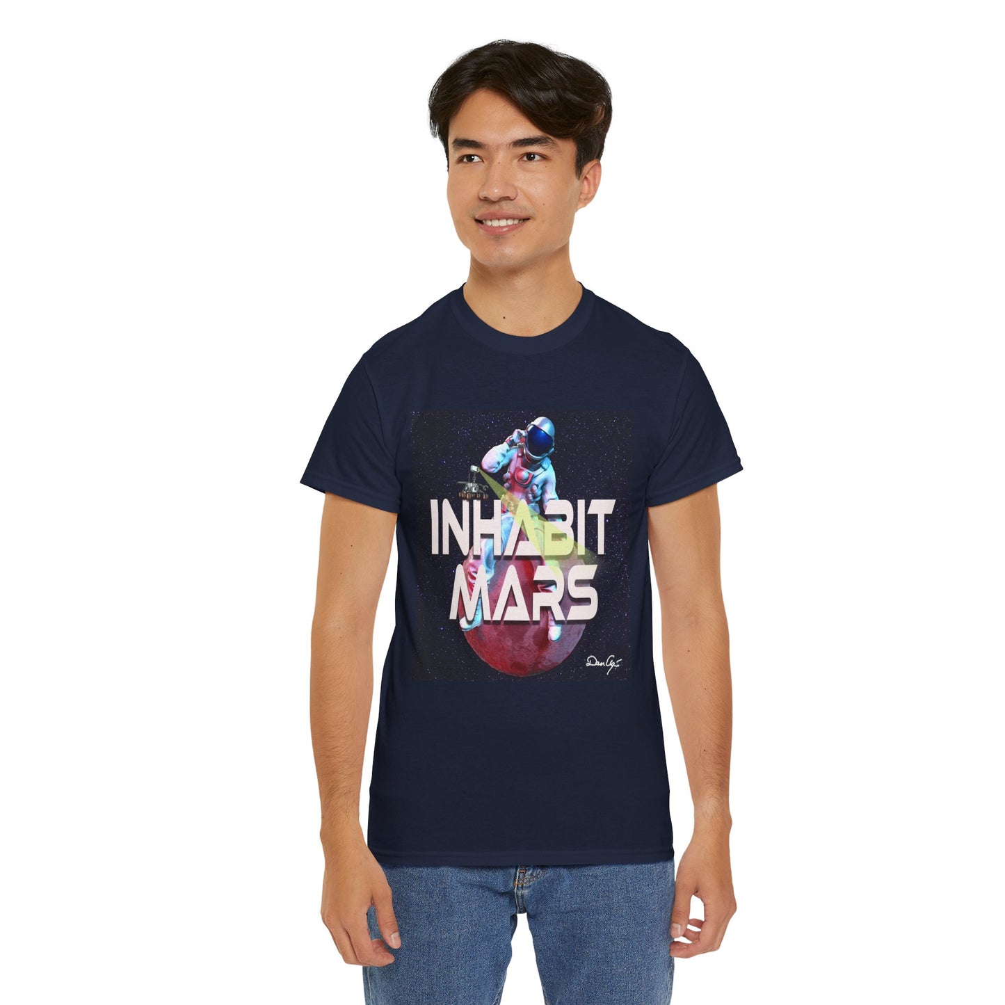 Inhabit Mars, Unisex Heavy Cotton Tee, Space, SpaceX, Universe, UFO, multiverse, graphic design, png