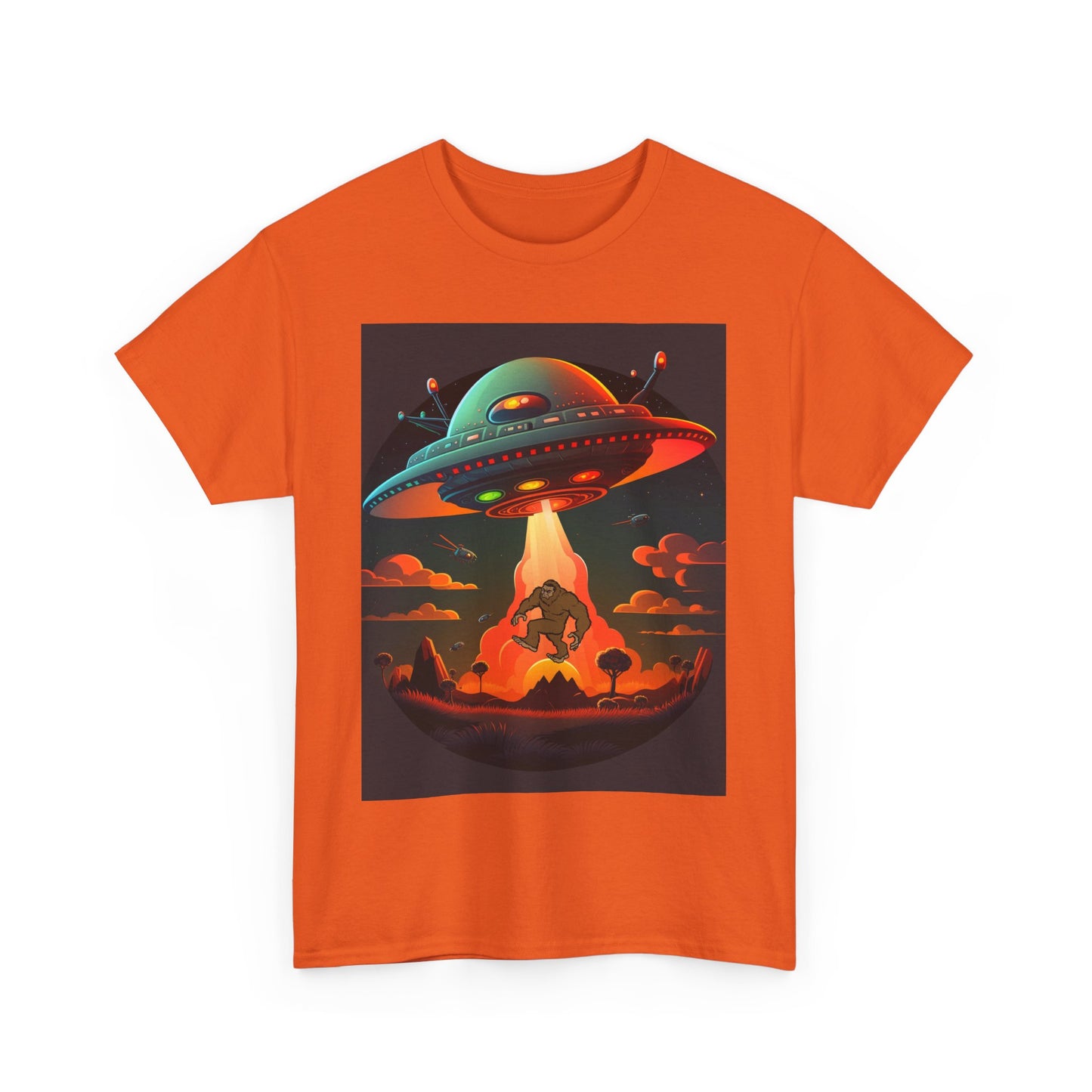 UFO, Bigfoot, Unisex Heavy Cotton Tee, graphic design, t-shirt, t-shirts, tshirts, png