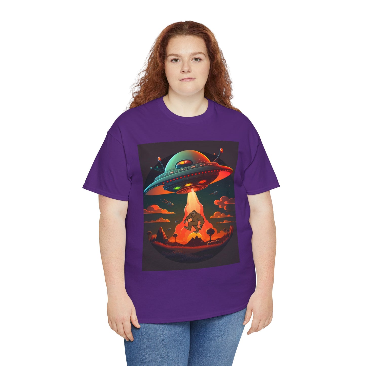 UFO, Bigfoot, Unisex Heavy Cotton Tee, graphic design, t-shirt, t-shirts, tshirts, png