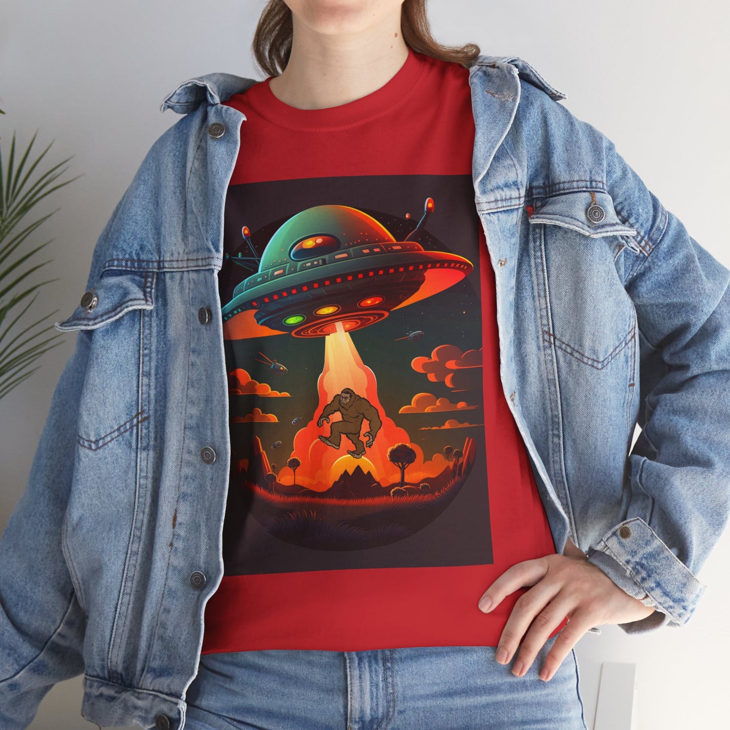 UFO, Bigfoot, Unisex Heavy Cotton Tee, graphic design, t-shirt, t-shirts, tshirts, png