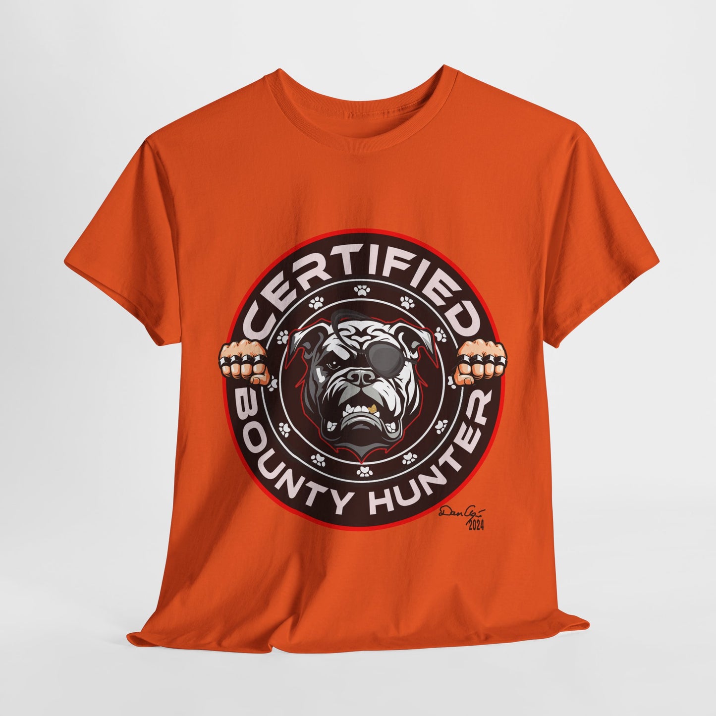 Certified Bounty Hunter, Unisex Heavy Cotton Tee, comedy, bulldog, print design, png