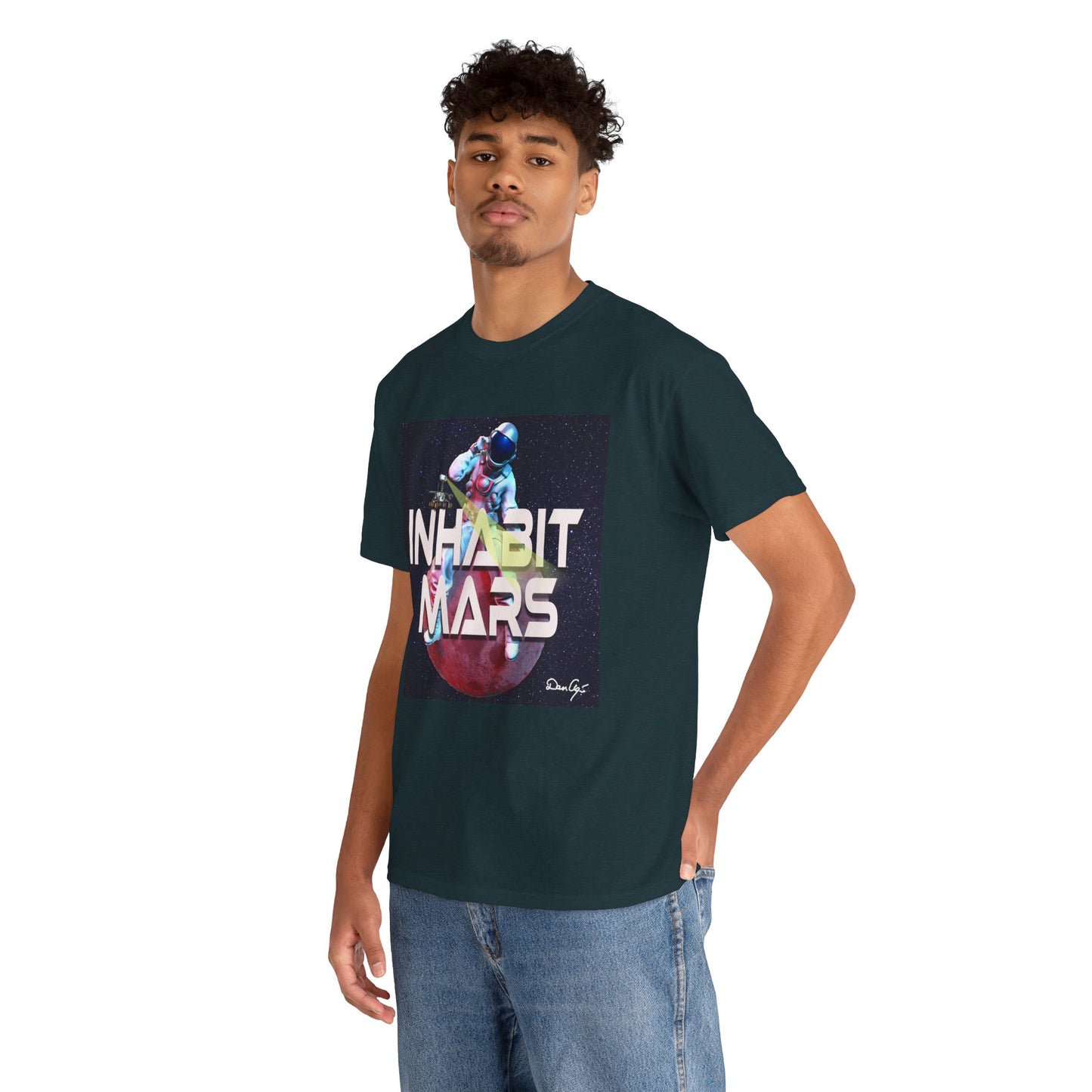 Inhabit Mars, Unisex Heavy Cotton Tee, Space, SpaceX, Universe, UFO, multiverse, graphic design, png