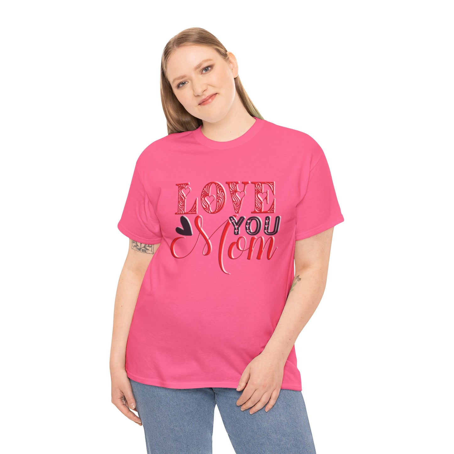 Love You Mom, Unisex Heavy Cotton Tee, Mother's Day, holiday, mother, graphic design, png