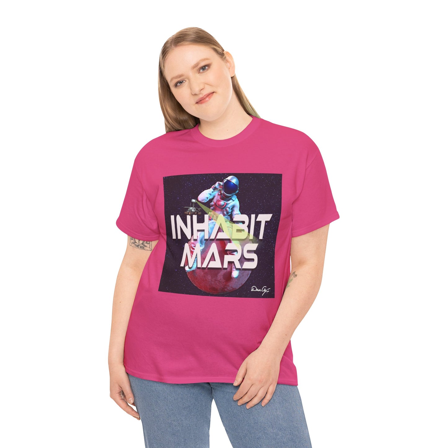 Inhabit Mars, Unisex Heavy Cotton Tee, Space, SpaceX, Universe, UFO, multiverse, graphic design, png