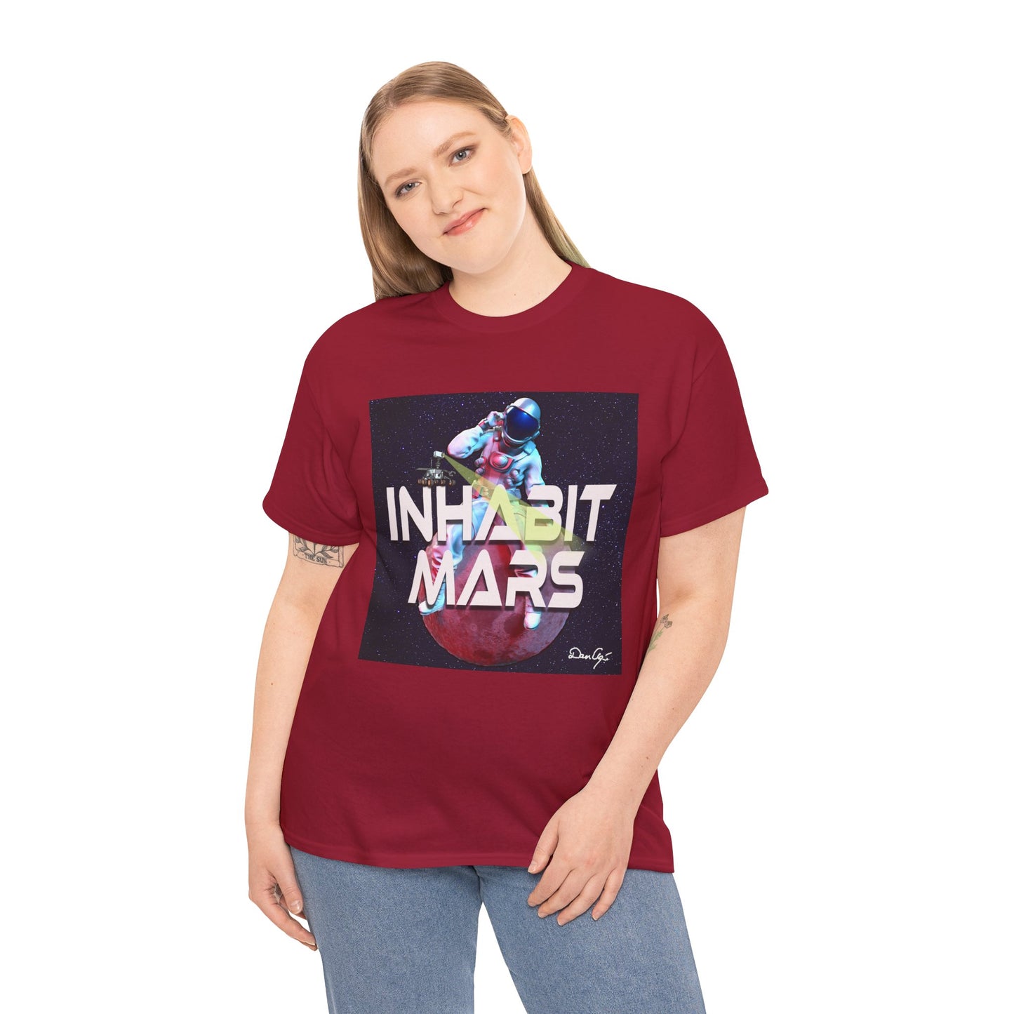 Inhabit Mars, Unisex Heavy Cotton Tee, Space, SpaceX, Universe, UFO, multiverse, graphic design, png