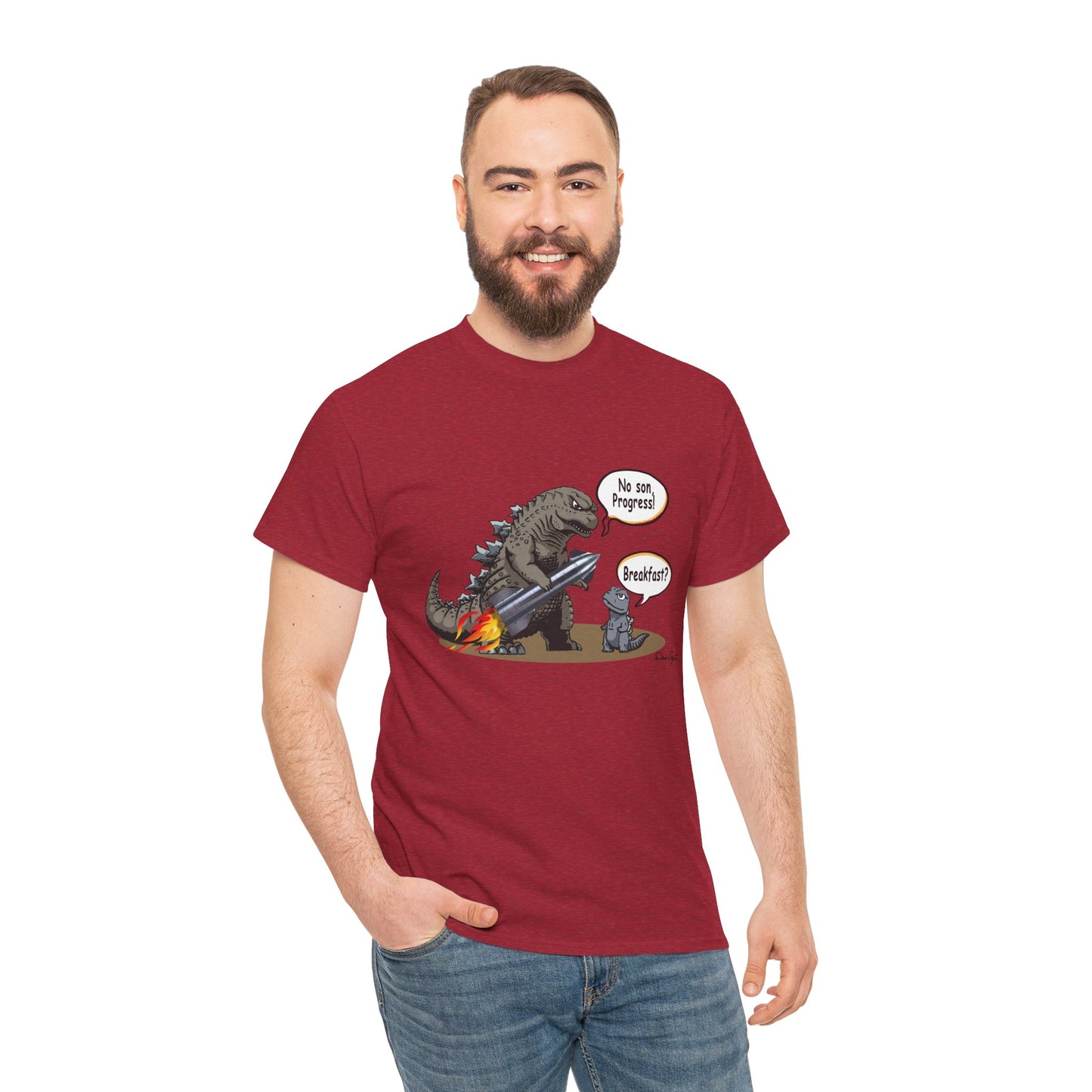 Godzilla, Son and SpaceX, Unisex Heavy Cotton Tee, print design, t-shirt, t-shirts, t-shirts, png, funny, cartoons, tee