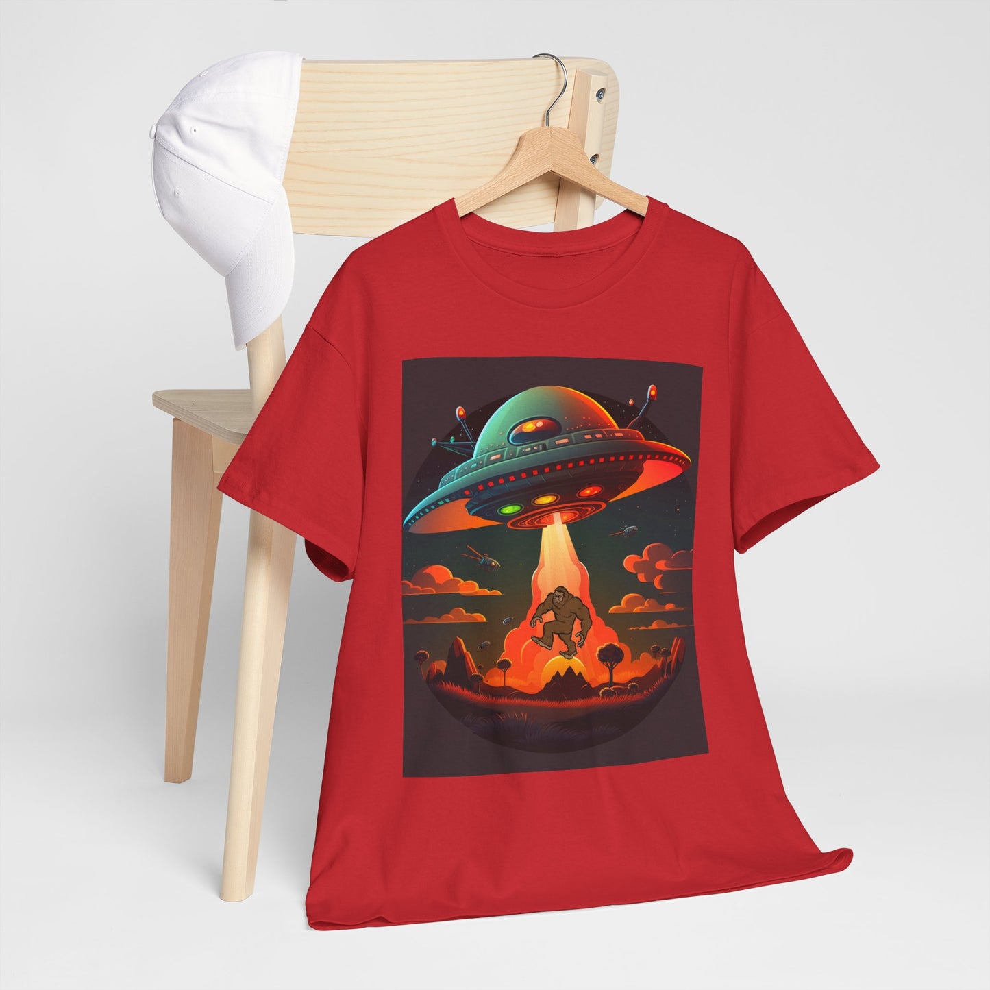 UFO, Bigfoot, Unisex Heavy Cotton Tee, graphic design, t-shirt, t-shirts, tshirts, png