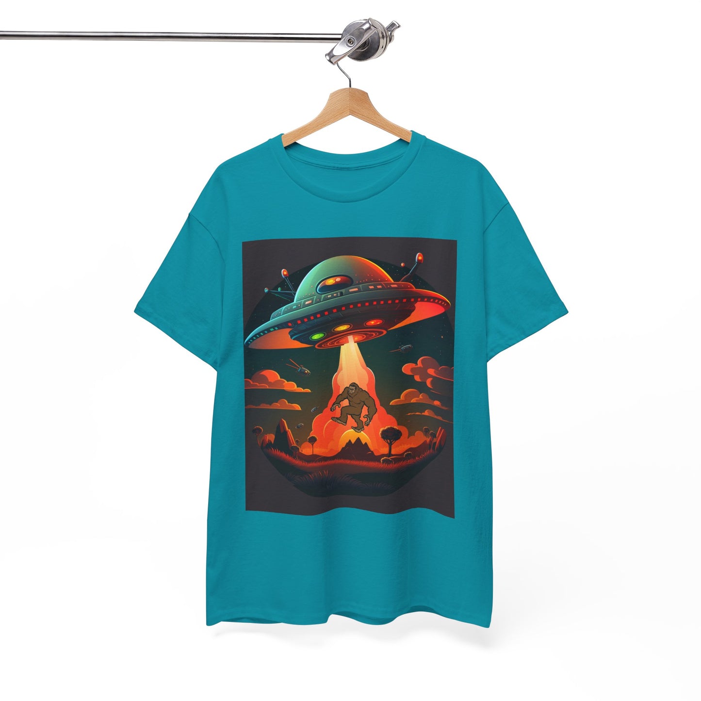 UFO, Bigfoot, Unisex Heavy Cotton Tee, graphic design, t-shirt, t-shirts, tshirts, png