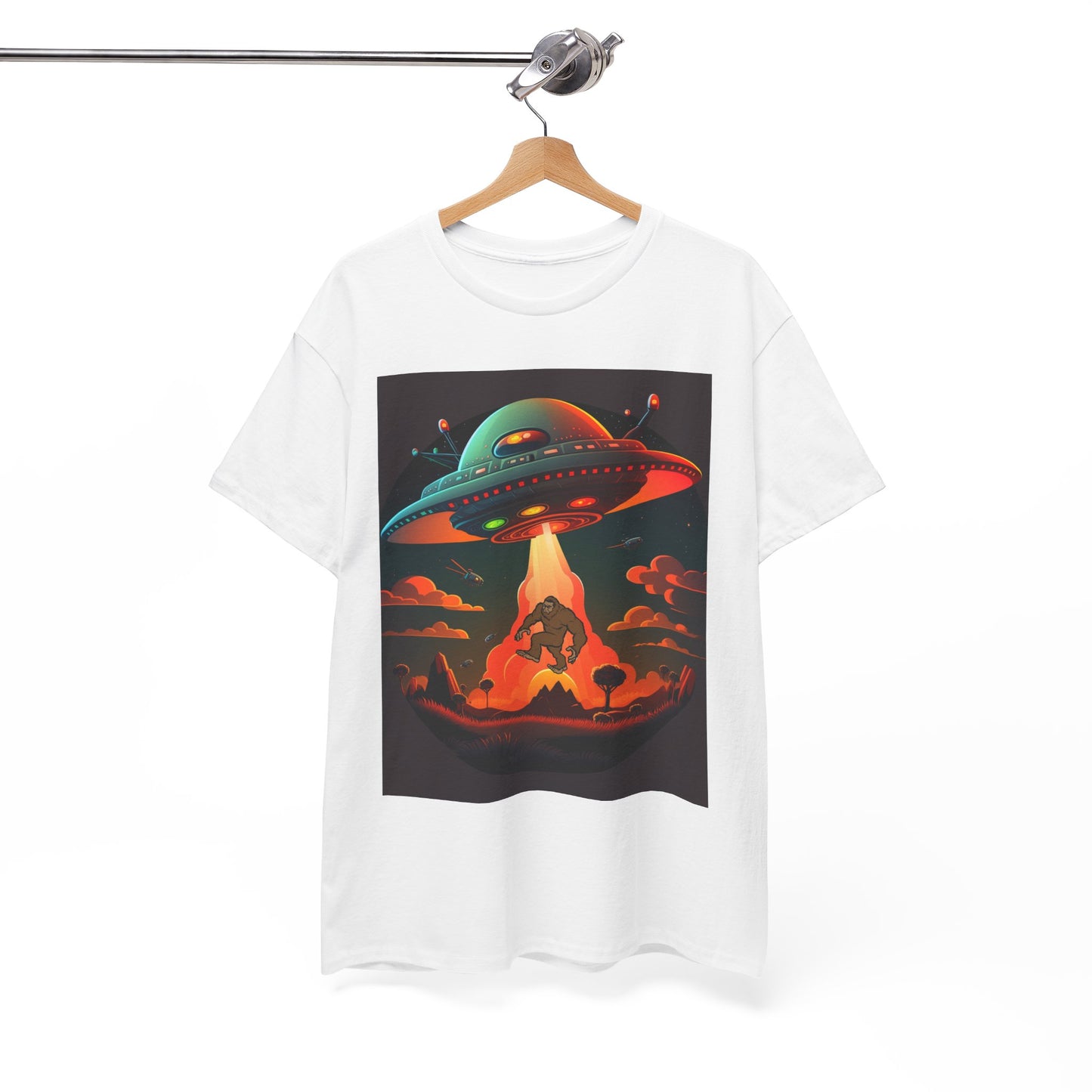 UFO, Bigfoot, Unisex Heavy Cotton Tee, graphic design, t-shirt, t-shirts, tshirts, png