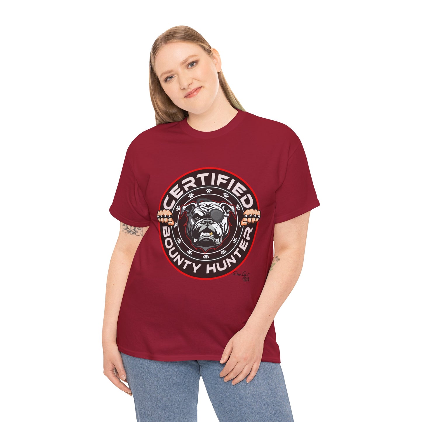 Certified Bounty Hunter, Unisex Heavy Cotton Tee, comedy, bulldog, print design, png