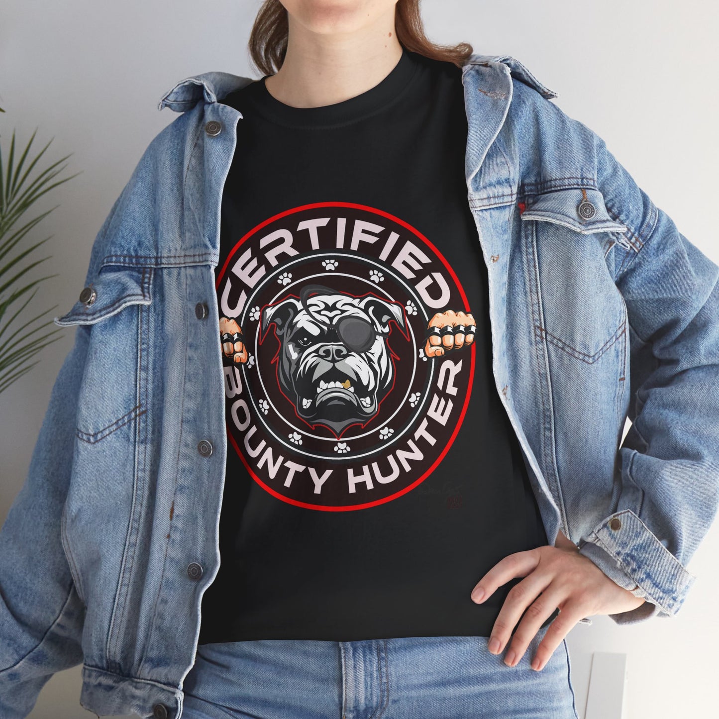 Certified Bounty Hunter, Unisex Heavy Cotton Tee, comedy, bulldog, print design, png