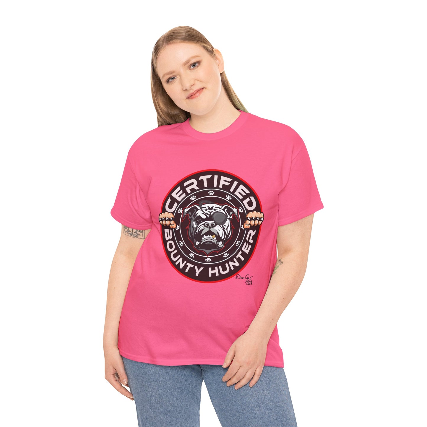 Certified Bounty Hunter, Unisex Heavy Cotton Tee, comedy, bulldog, print design, png