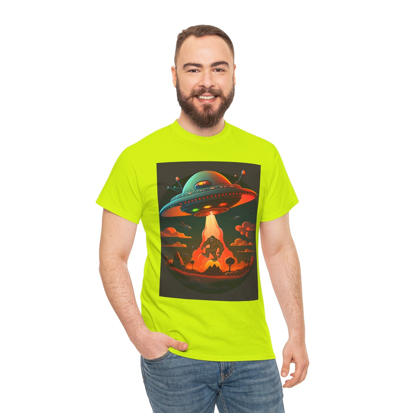 UFO, Bigfoot, Unisex Heavy Cotton Tee, graphic design, t-shirt, t-shirts, tshirts, png