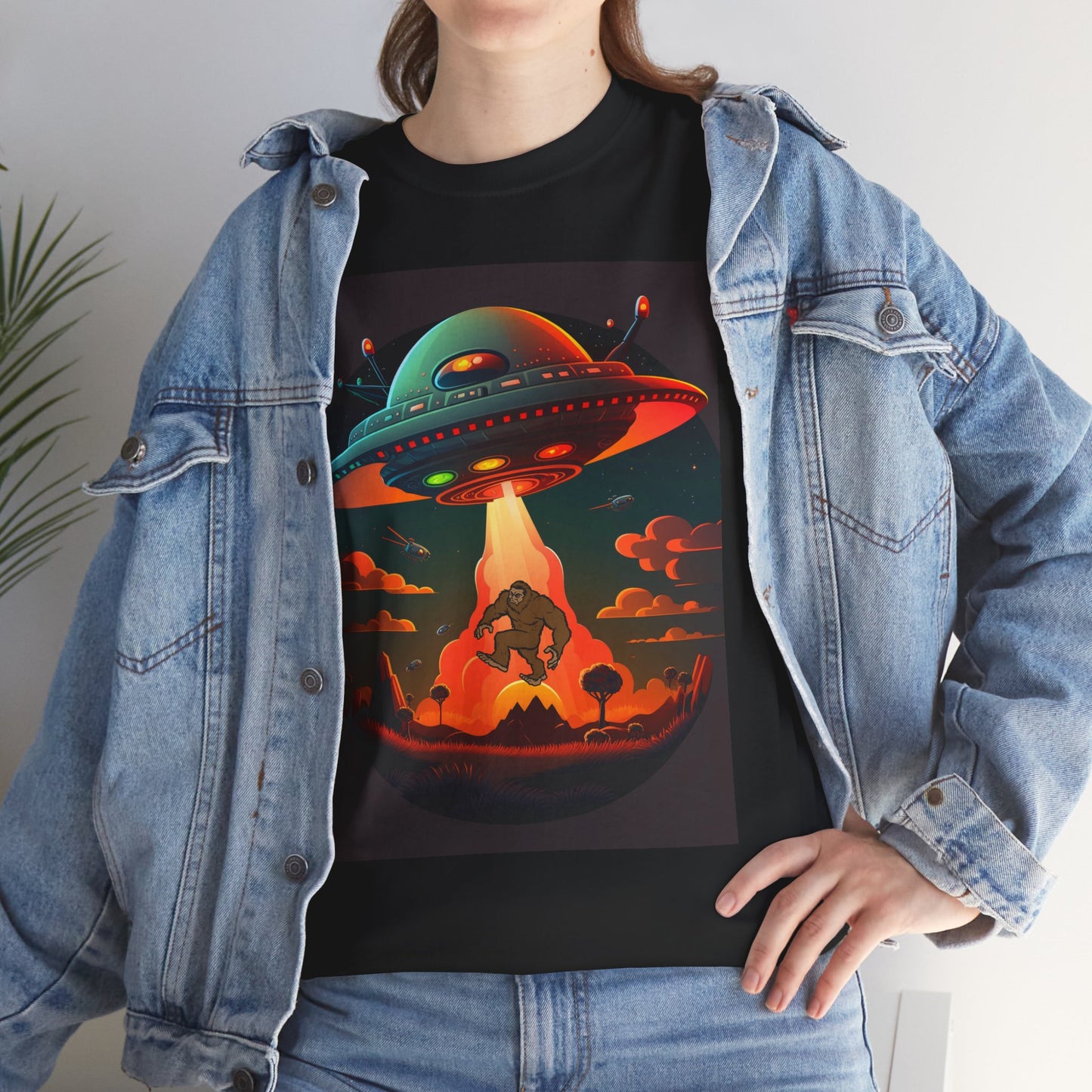 UFO, Bigfoot, Unisex Heavy Cotton Tee, graphic design, t-shirt, t-shirts, tshirts, png