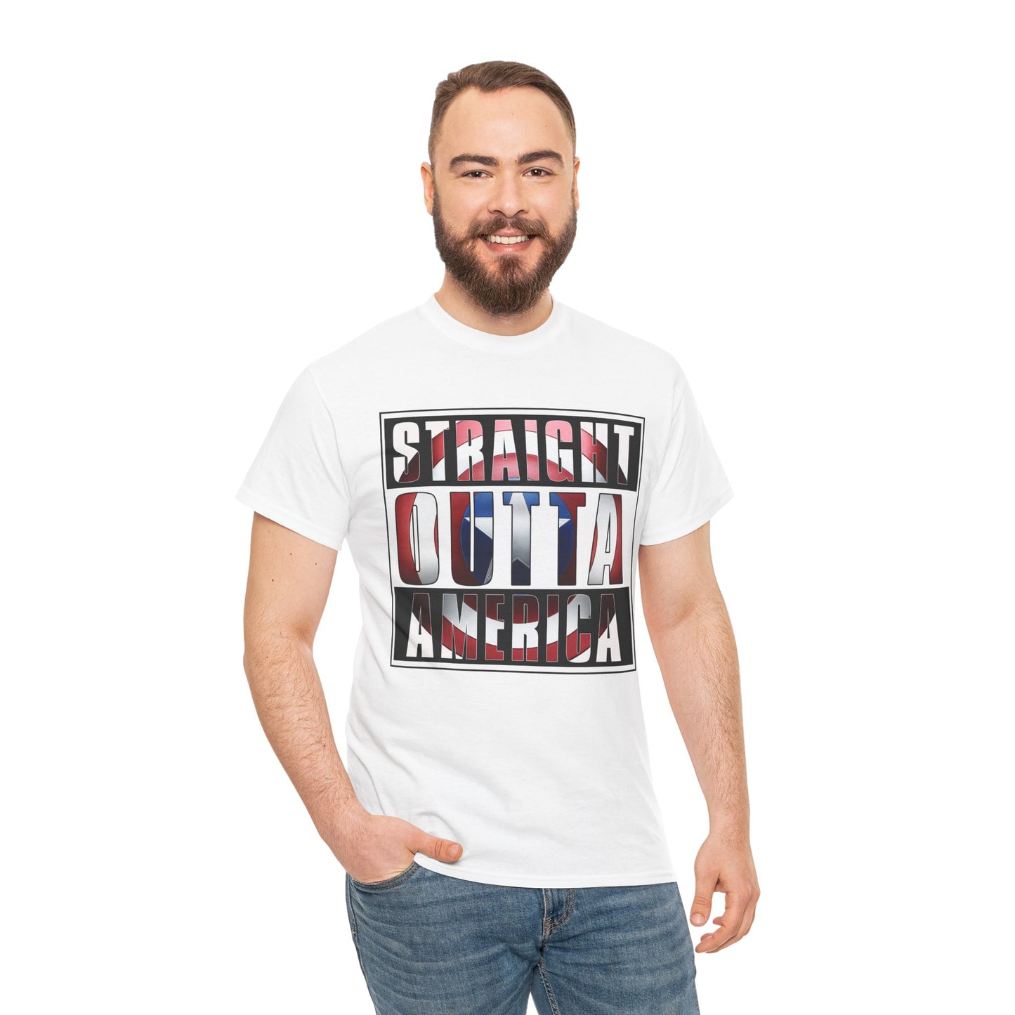 Straight Outta America, Captain America, Marvel, Unisex Heavy Cotton Tee, Graphic Design, t-shirt, t-shirts, png