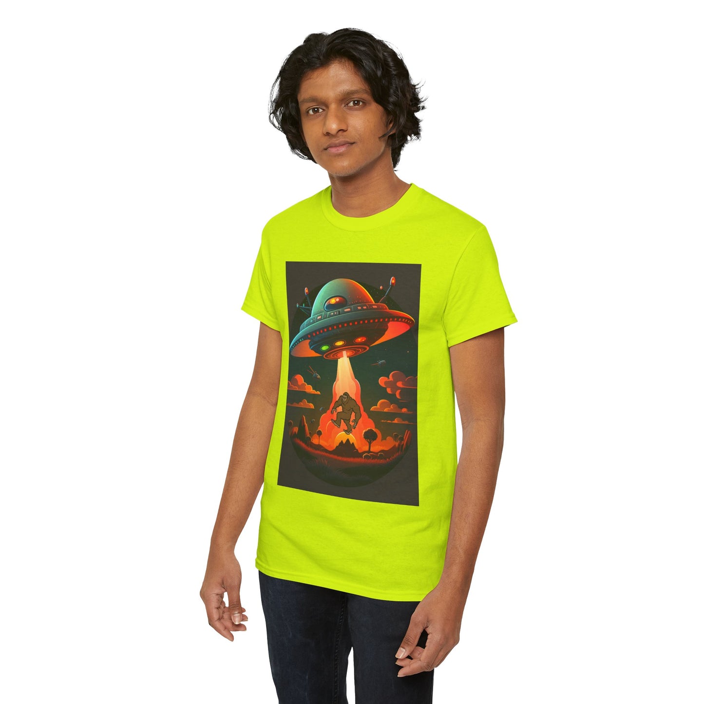 UFO, Bigfoot, Unisex Heavy Cotton Tee, graphic design, t-shirt, t-shirts, tshirts, png