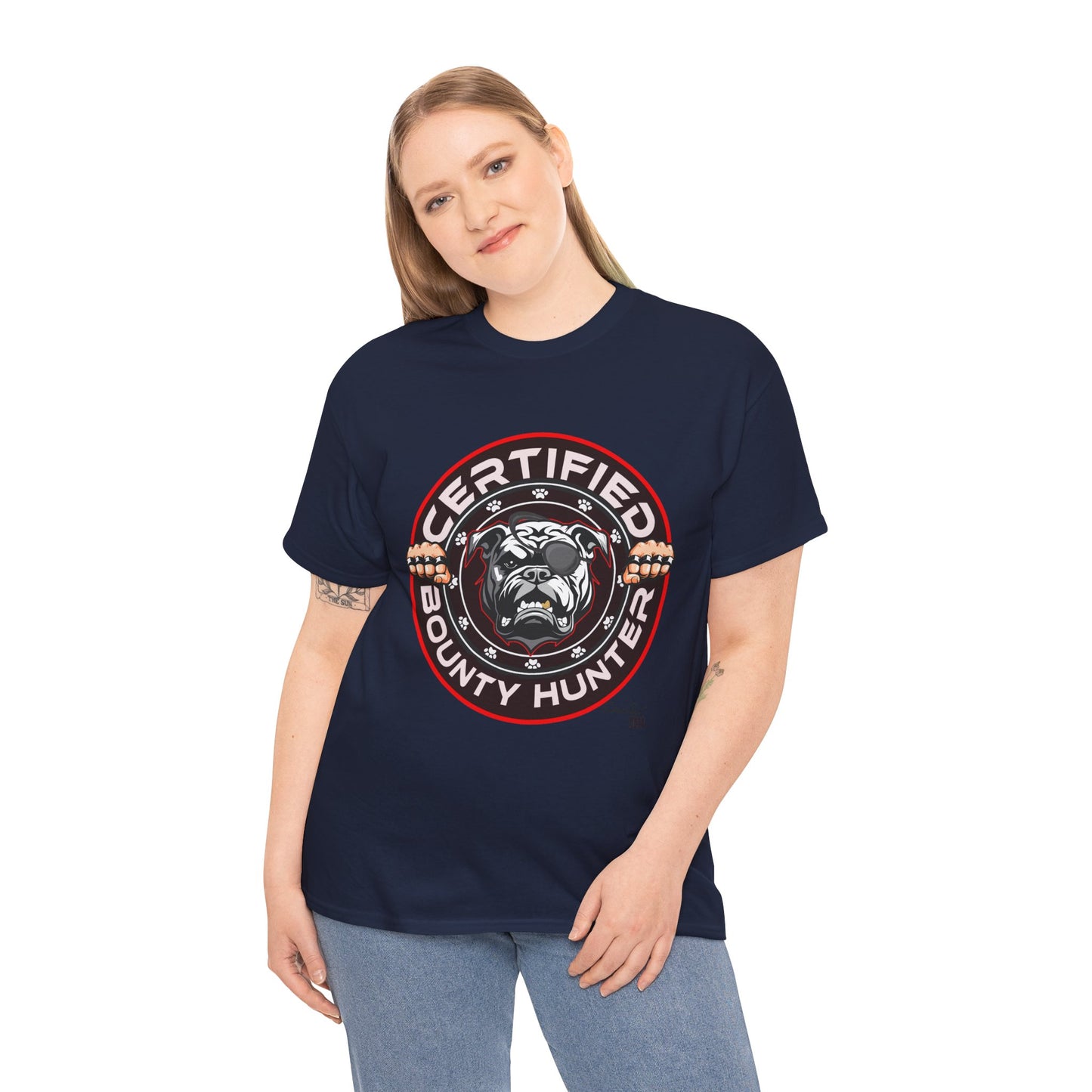 Certified Bounty Hunter, Unisex Heavy Cotton Tee, comedy, bulldog, print design, png