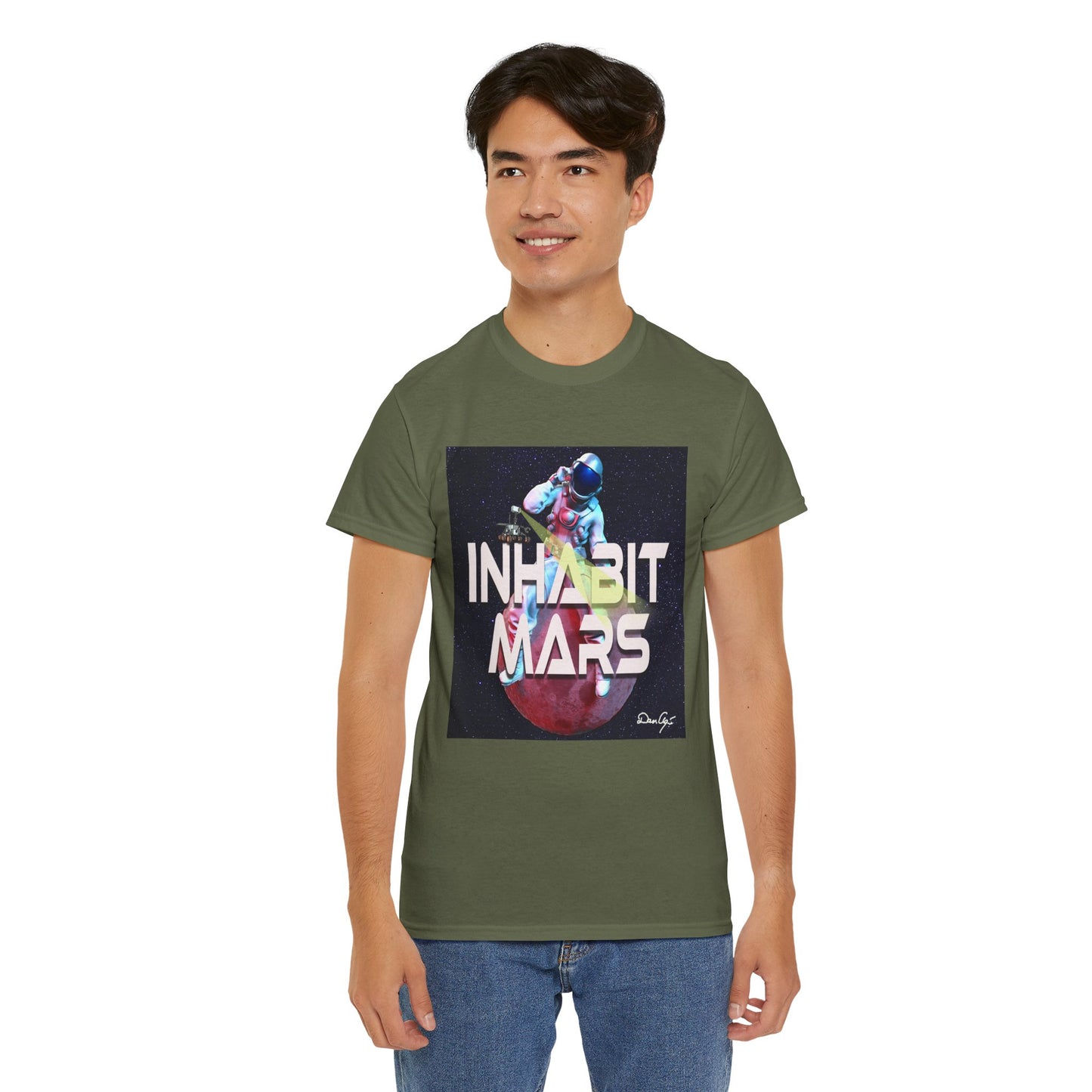 Inhabit Mars, Unisex Heavy Cotton Tee, Space, SpaceX, Universe, UFO, multiverse, graphic design, png