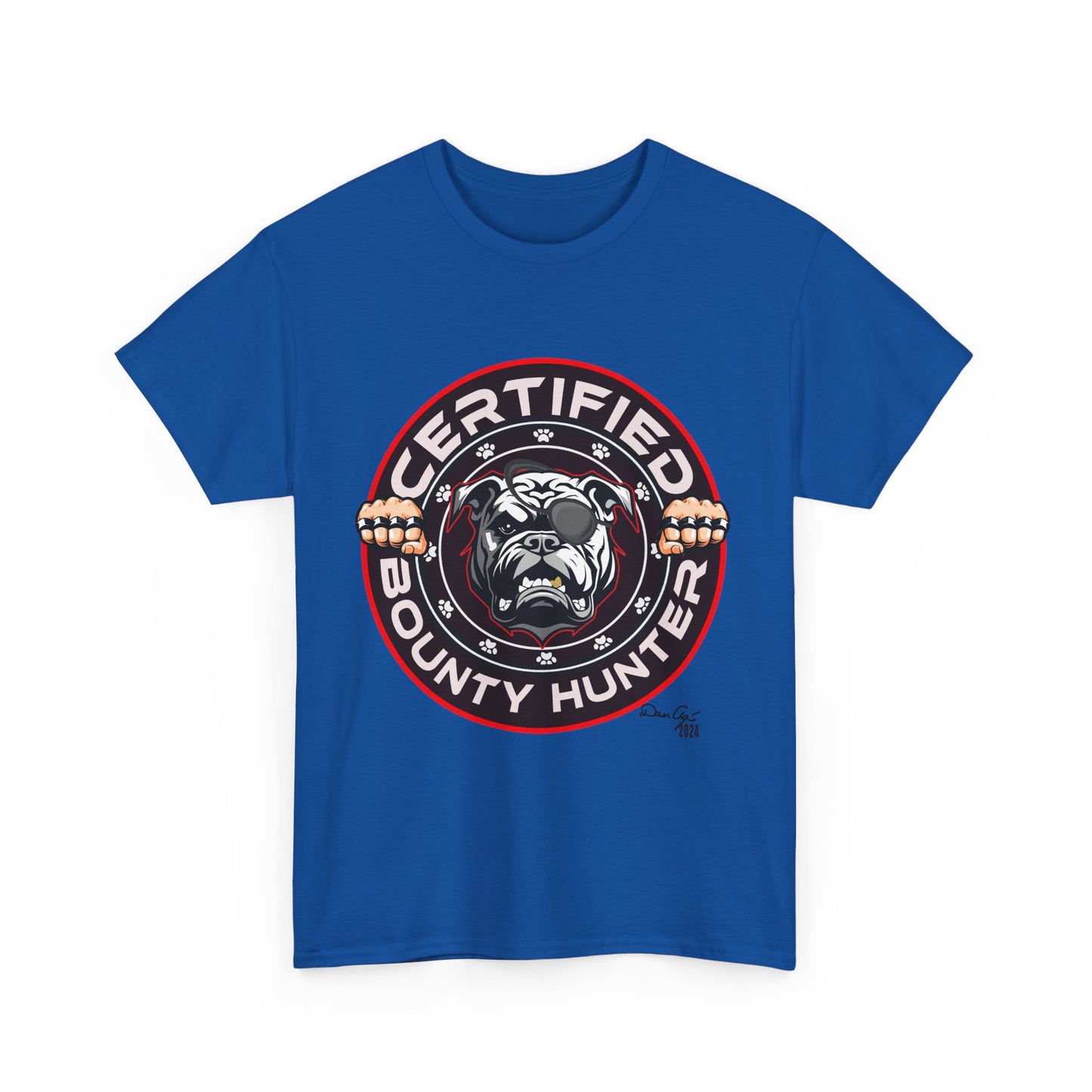 Certified Bounty Hunter, Unisex Heavy Cotton Tee, comedy, bulldog, print design, png