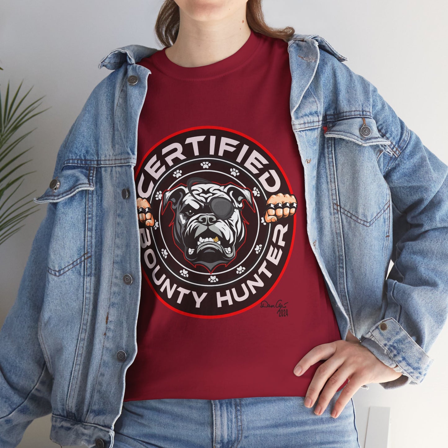 Certified Bounty Hunter, Unisex Heavy Cotton Tee, comedy, bulldog, print design, png