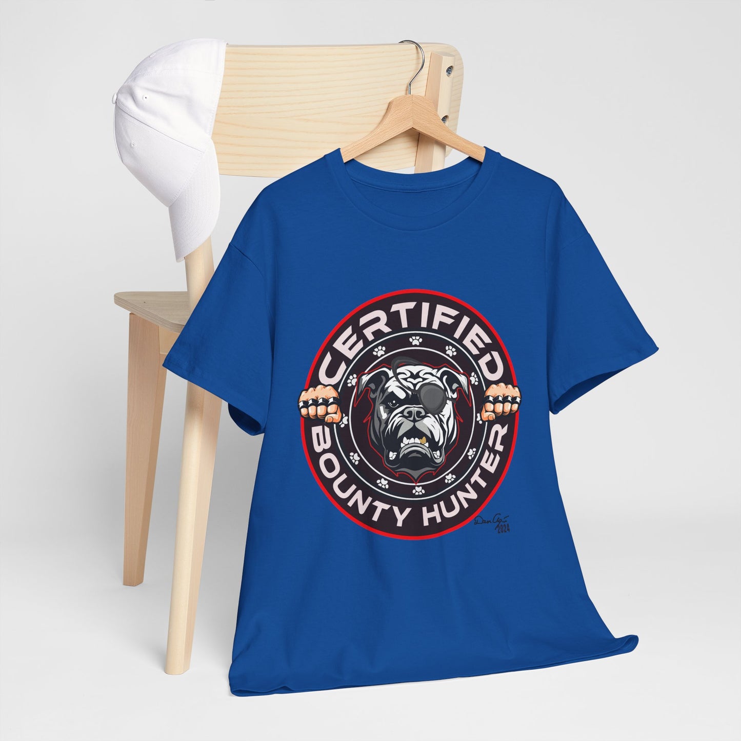 Certified Bounty Hunter, Unisex Heavy Cotton Tee, comedy, bulldog, print design, png