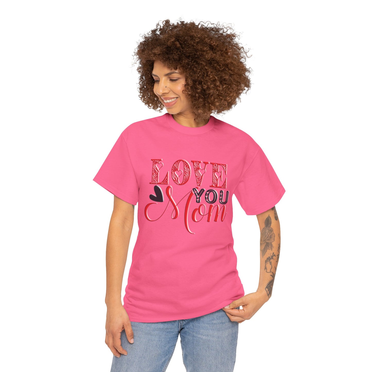 Love You Mom, Unisex Heavy Cotton Tee, Mother's Day, holiday, mother, graphic design, png