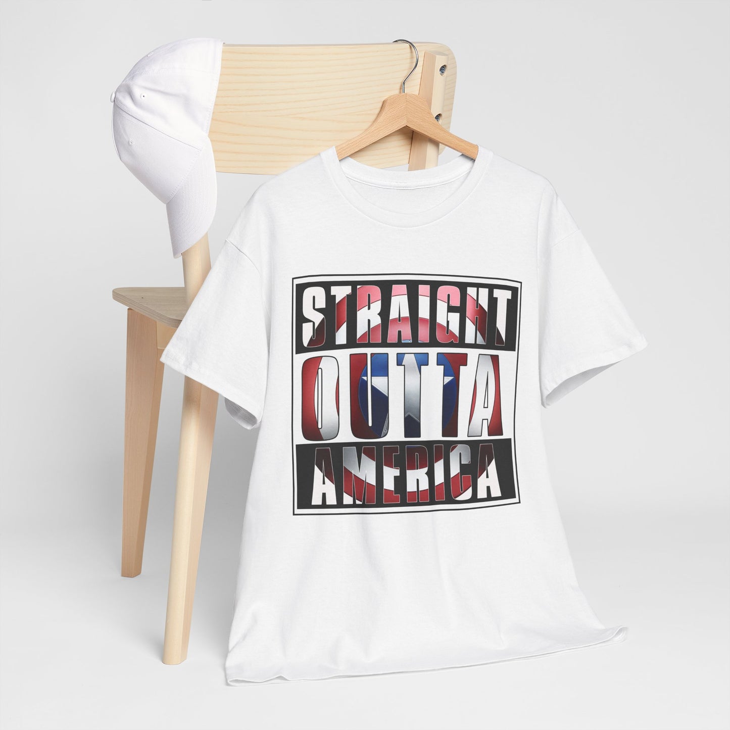 Straight Outta America, Captain America, Marvel, Unisex Heavy Cotton Tee, Graphic Design, t-shirt, t-shirts, png