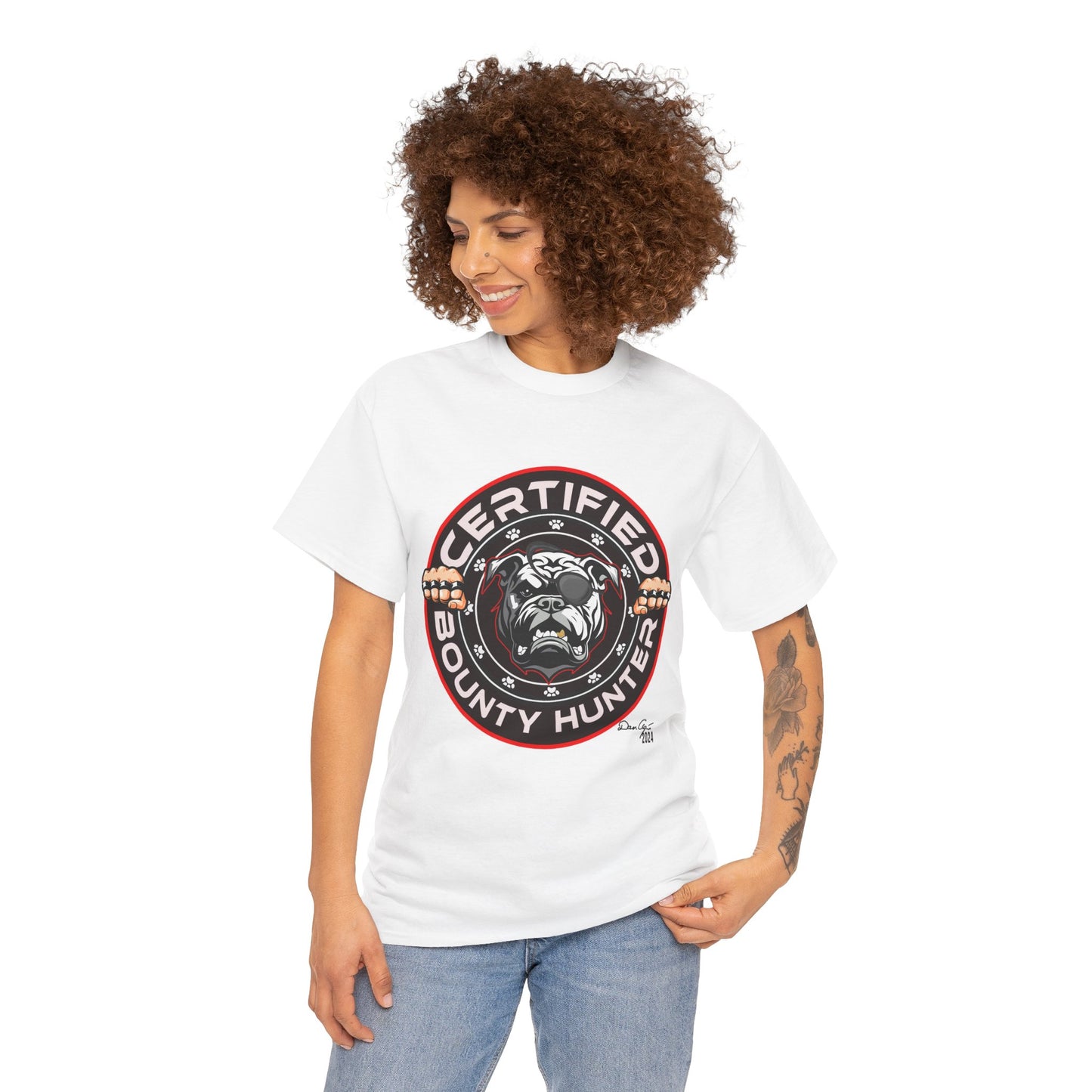 Certified Bounty Hunter, Unisex Heavy Cotton Tee, comedy, bulldog, print design, png