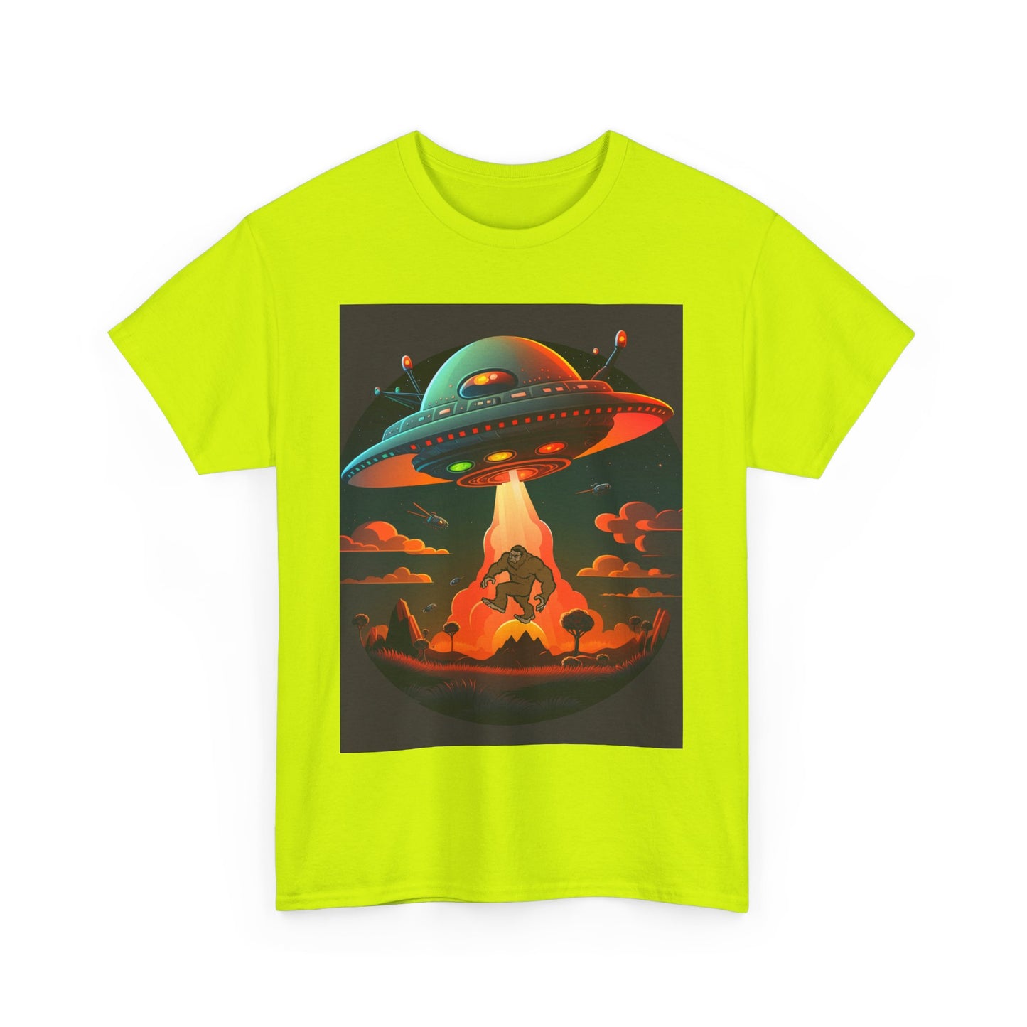 UFO, Bigfoot, Unisex Heavy Cotton Tee, graphic design, t-shirt, t-shirts, tshirts, png