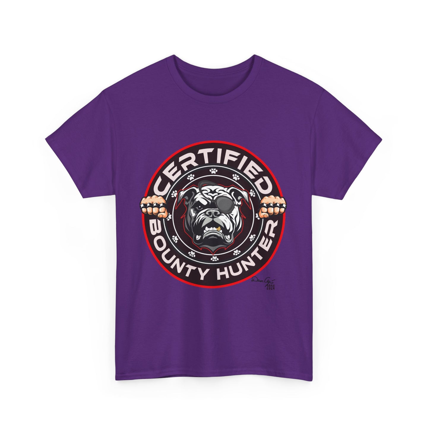 Certified Bounty Hunter, Unisex Heavy Cotton Tee, comedy, bulldog, print design, png