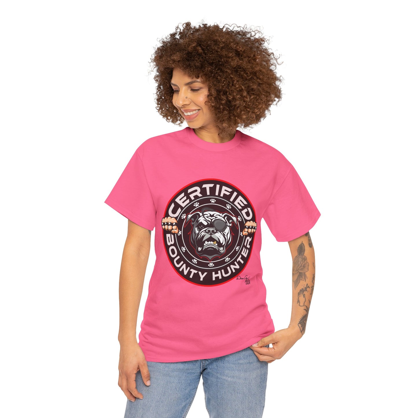 Certified Bounty Hunter, Unisex Heavy Cotton Tee, comedy, bulldog, print design, png