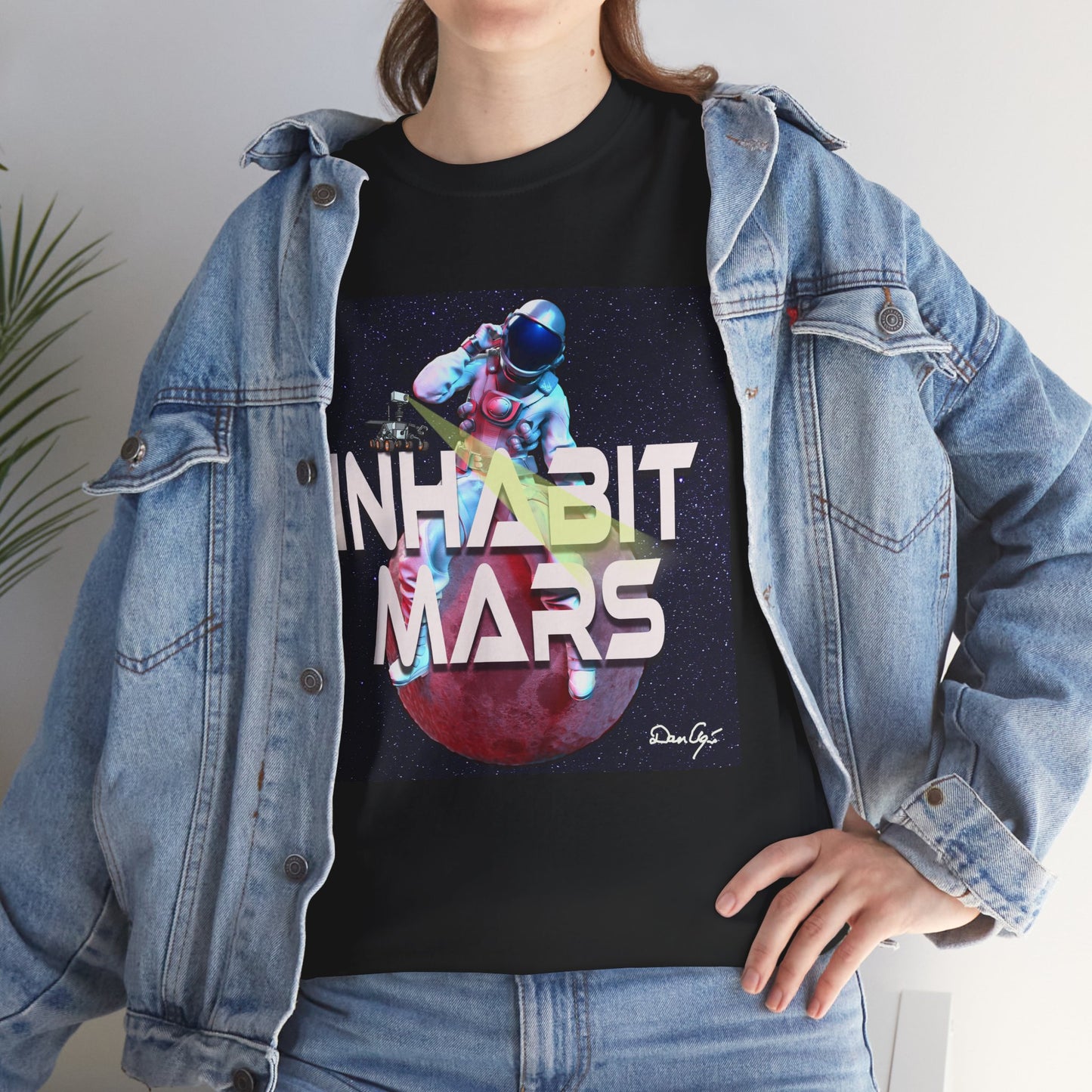 Inhabit Mars, Unisex Heavy Cotton Tee, Space, SpaceX, Universe, UFO, multiverse, graphic design, png