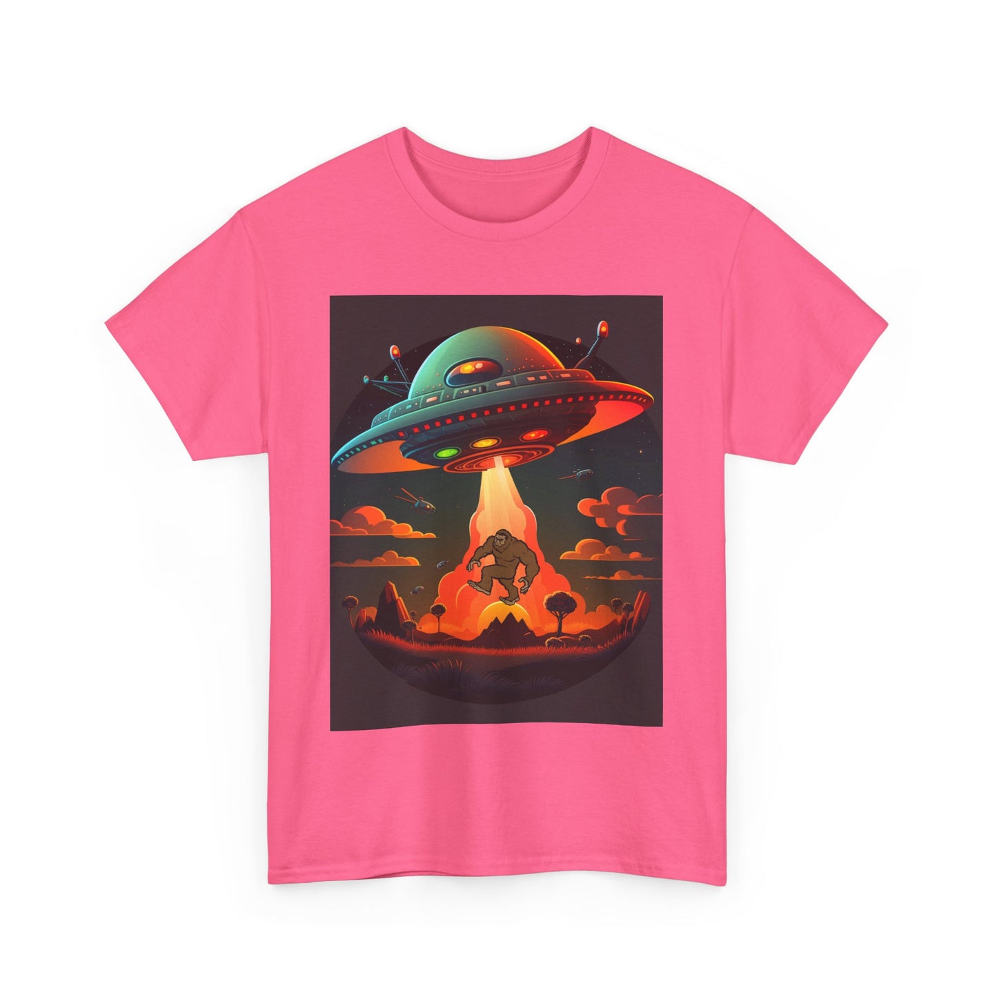 UFO, Bigfoot, Unisex Heavy Cotton Tee, graphic design, t-shirt, t-shirts, tshirts, png