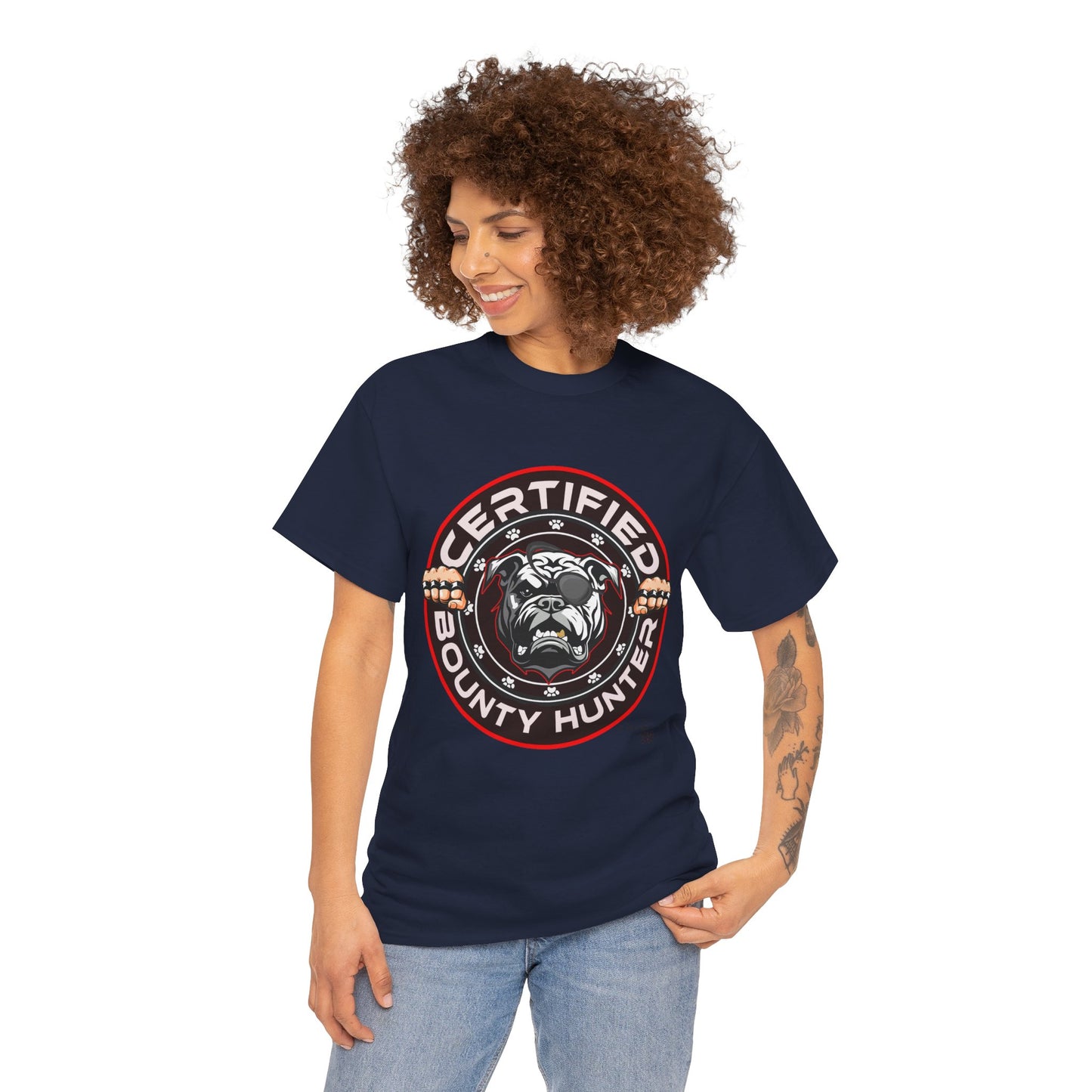 Certified Bounty Hunter, Unisex Heavy Cotton Tee, comedy, bulldog, print design, png