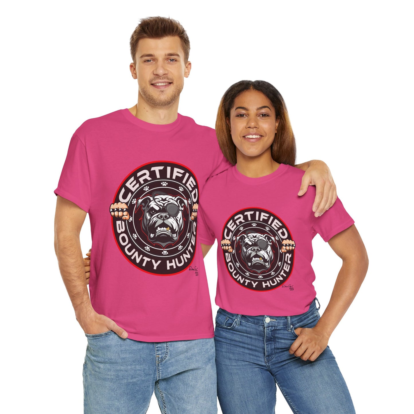 Certified Bounty Hunter, Unisex Heavy Cotton Tee, comedy, bulldog, print design, png