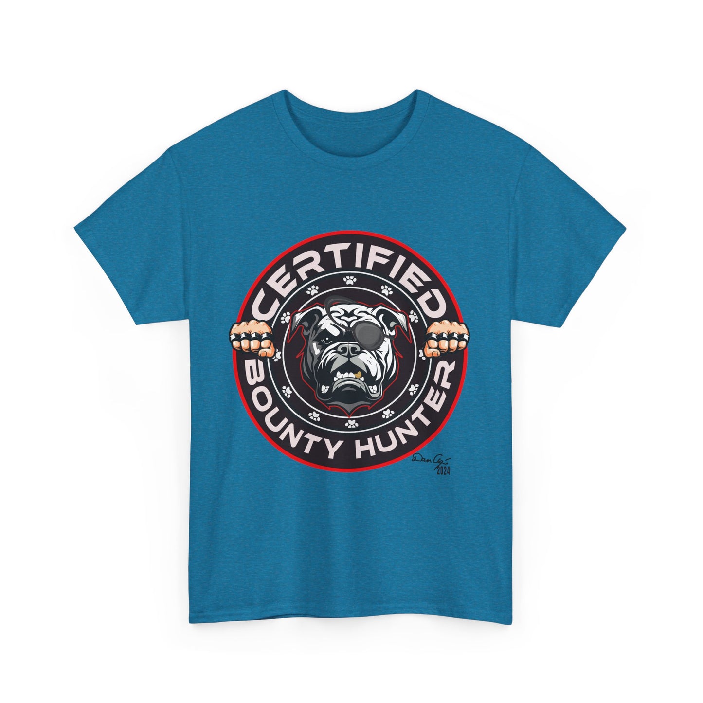 Certified Bounty Hunter, Unisex Heavy Cotton Tee, comedy, bulldog, print design, png