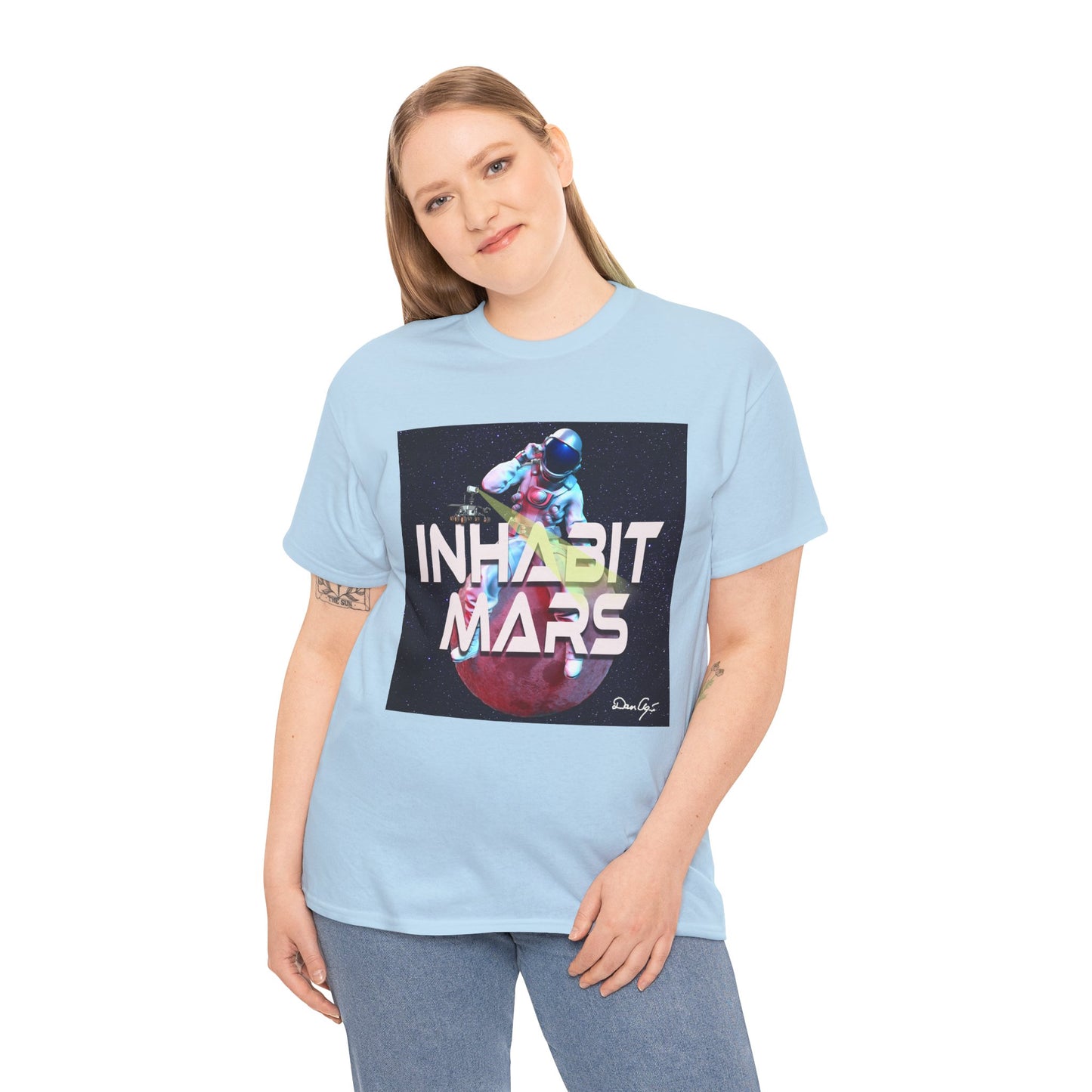 Inhabit Mars, Unisex Heavy Cotton Tee, Space, SpaceX, Universe, UFO, multiverse, graphic design, png