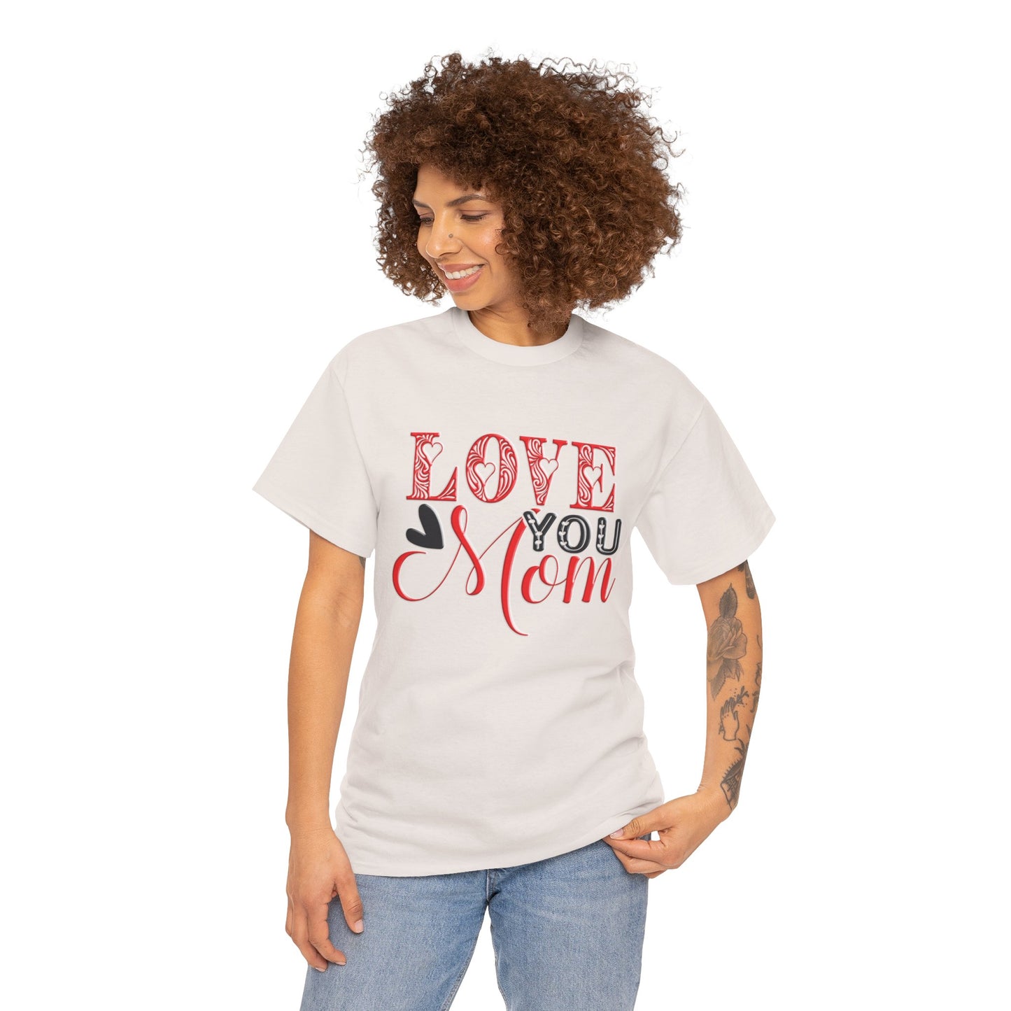 Love You Mom, Unisex Heavy Cotton Tee, Mother's Day, holiday, mother, graphic design, png