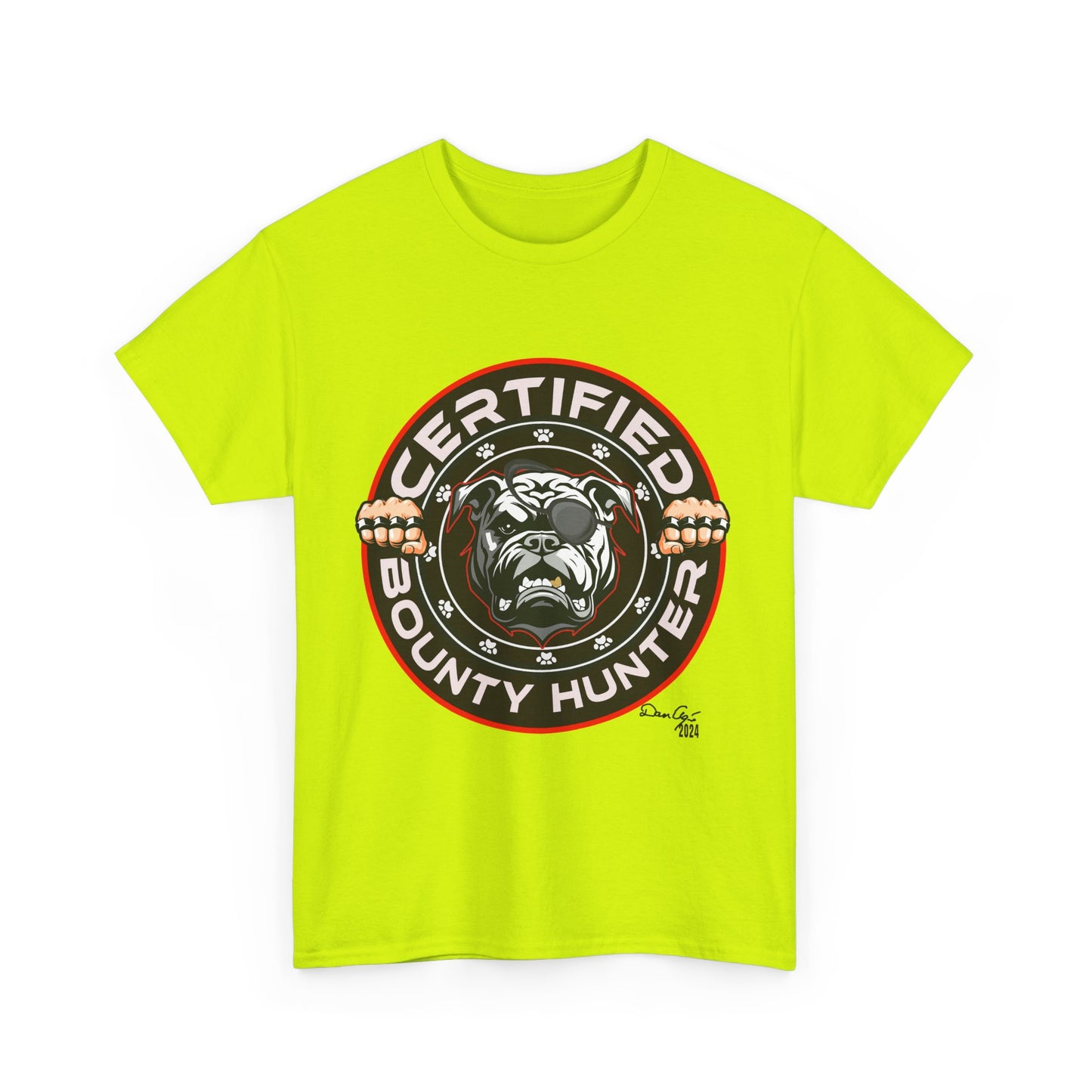 Certified Bounty Hunter, Unisex Heavy Cotton Tee, comedy, bulldog, print design, png