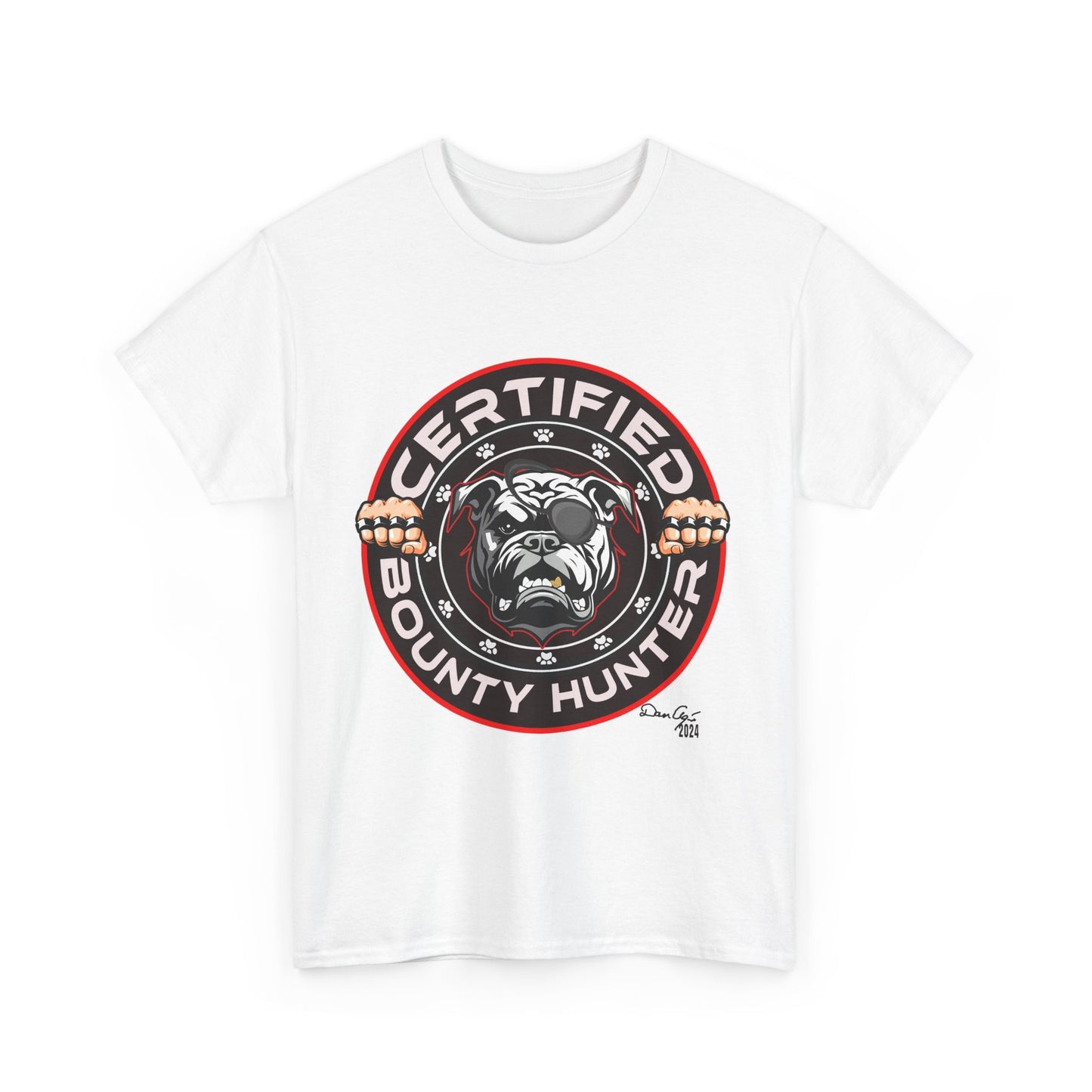 Certified Bounty Hunter, Unisex Heavy Cotton Tee, comedy, bulldog, print design, png