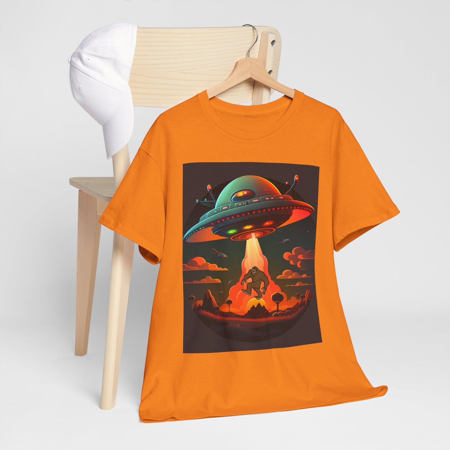 UFO, Bigfoot, Unisex Heavy Cotton Tee, graphic design, t-shirt, t-shirts, tshirts, png